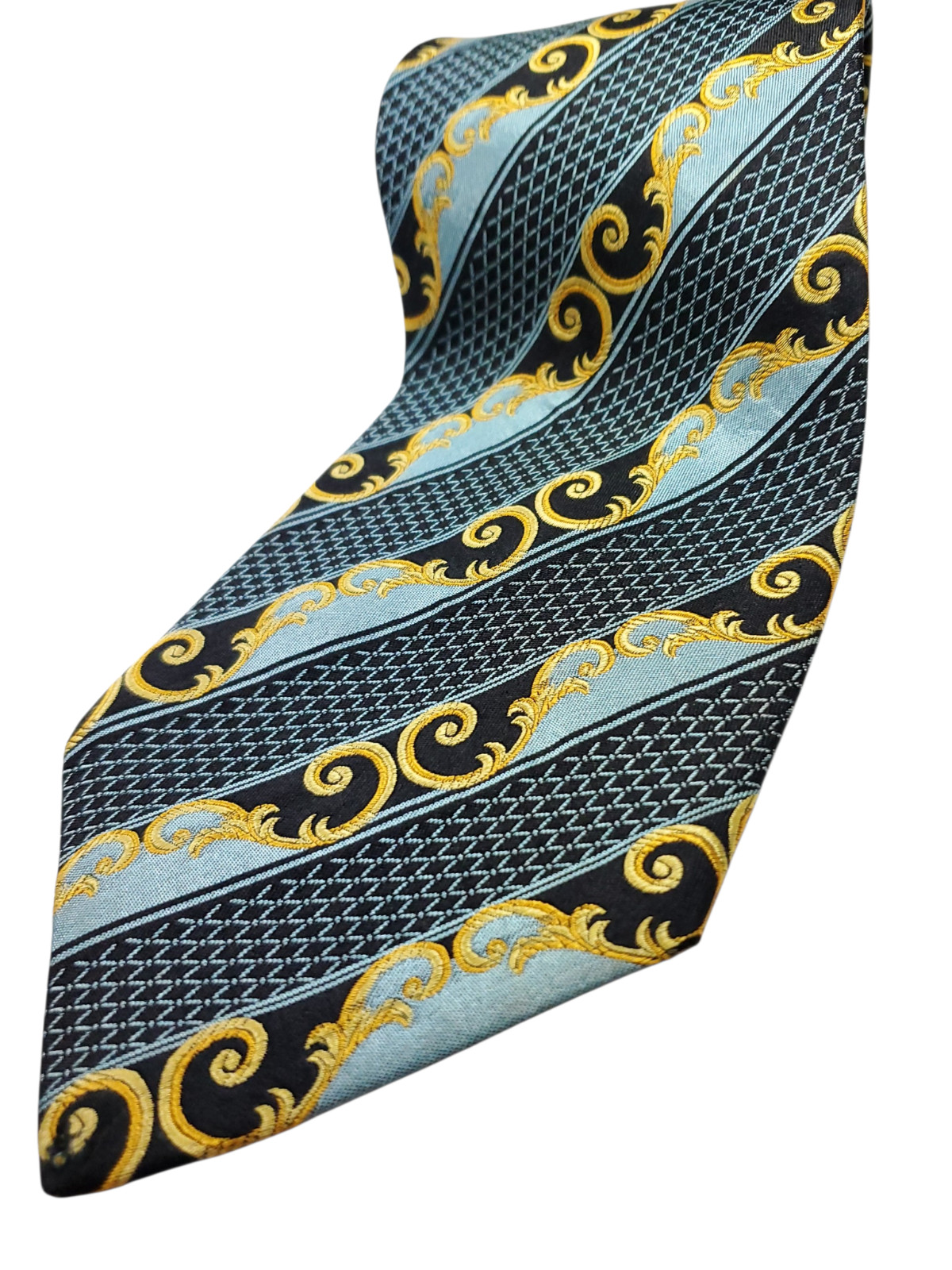 Gianni Versace Vintage made in ITALY 100% Silk Tie Mens Teal Blue Black Gold NEW