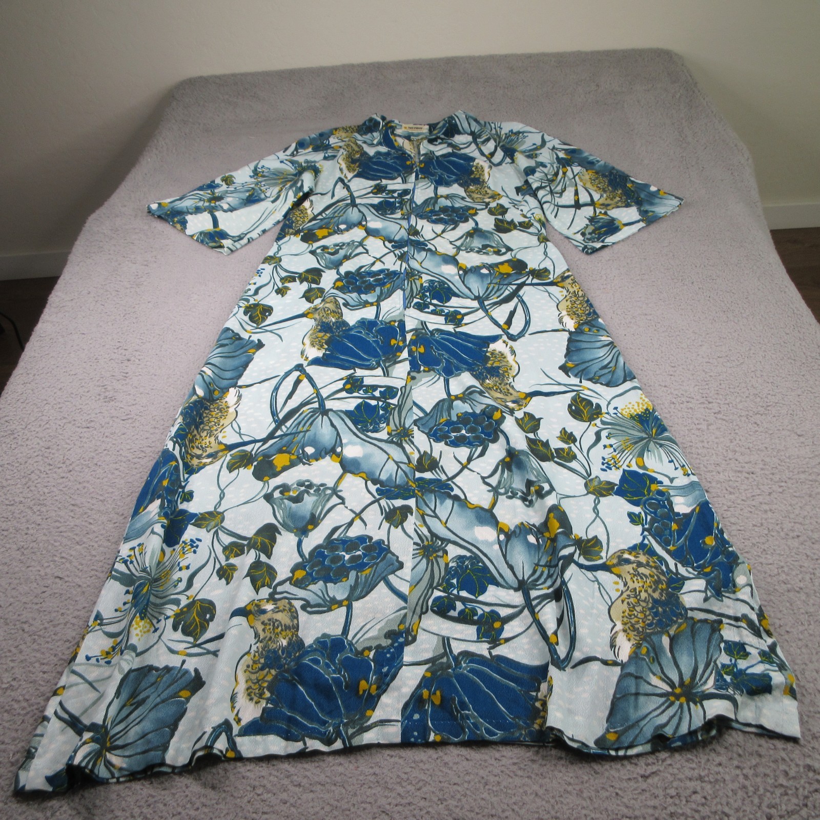 Vintage Two Potato Laguna Beach Dress Womens Medium Green Floral Short Sleeve