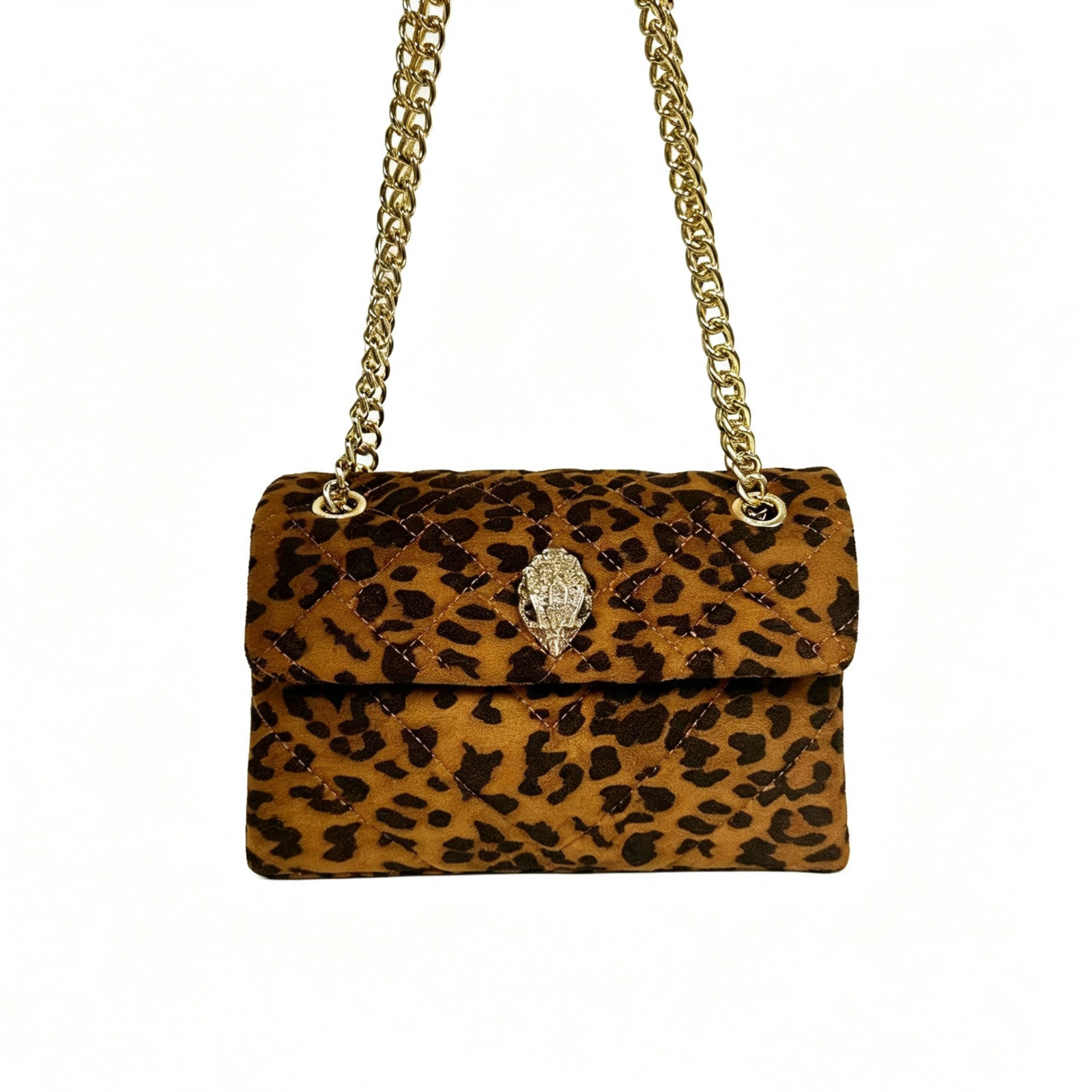 Kurt Geiger London Leopard Quilted Crossbody Bag Gold Eagle Chain 20×8×15 cm