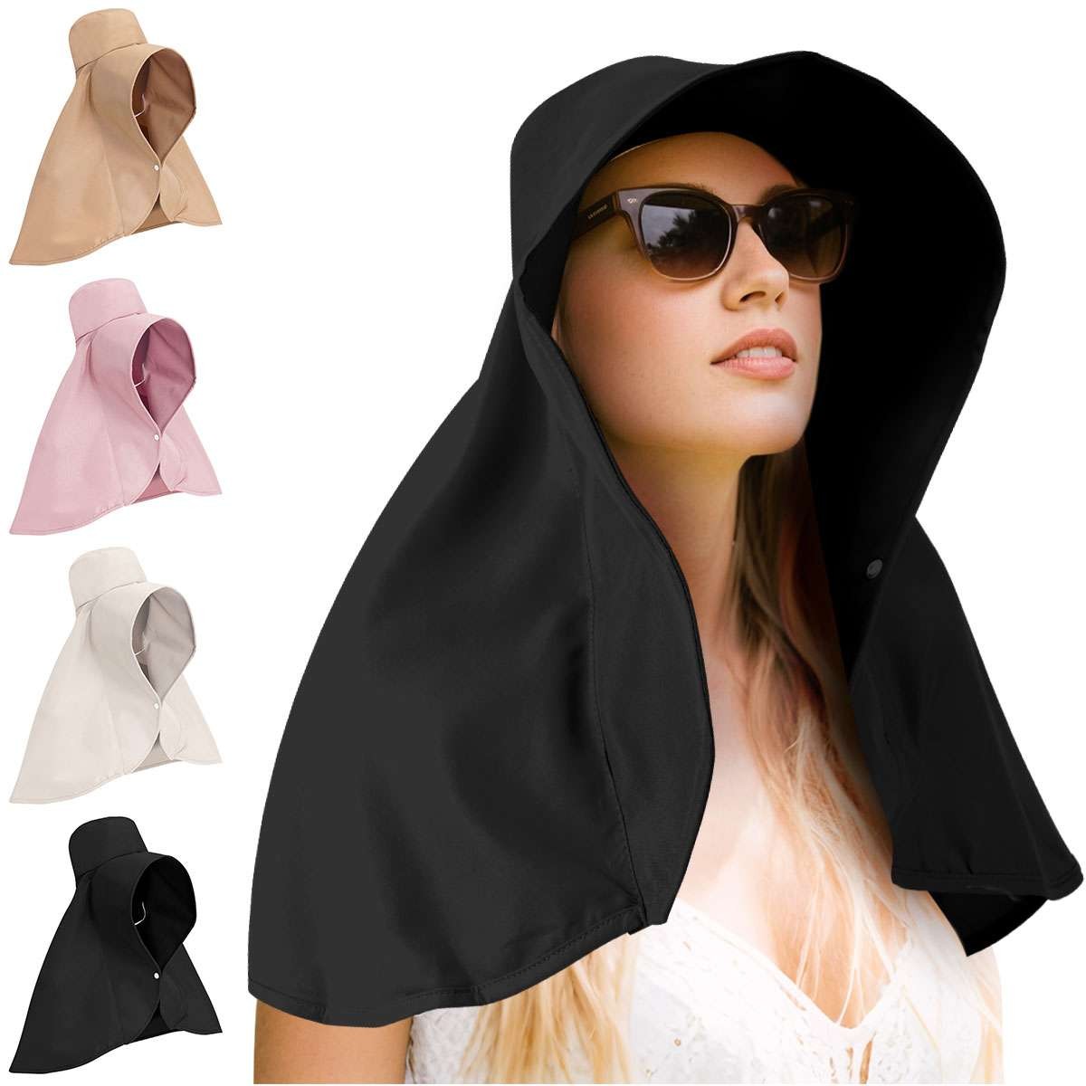 Summer Wide Brim Ponytail Sun Hat With Neck Flap For Women UV Protection Outdoor