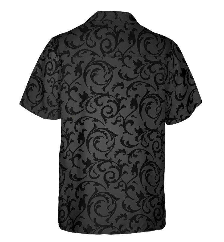 Black And Grey Seamless Floral Goth Style Hawaiian Shirt