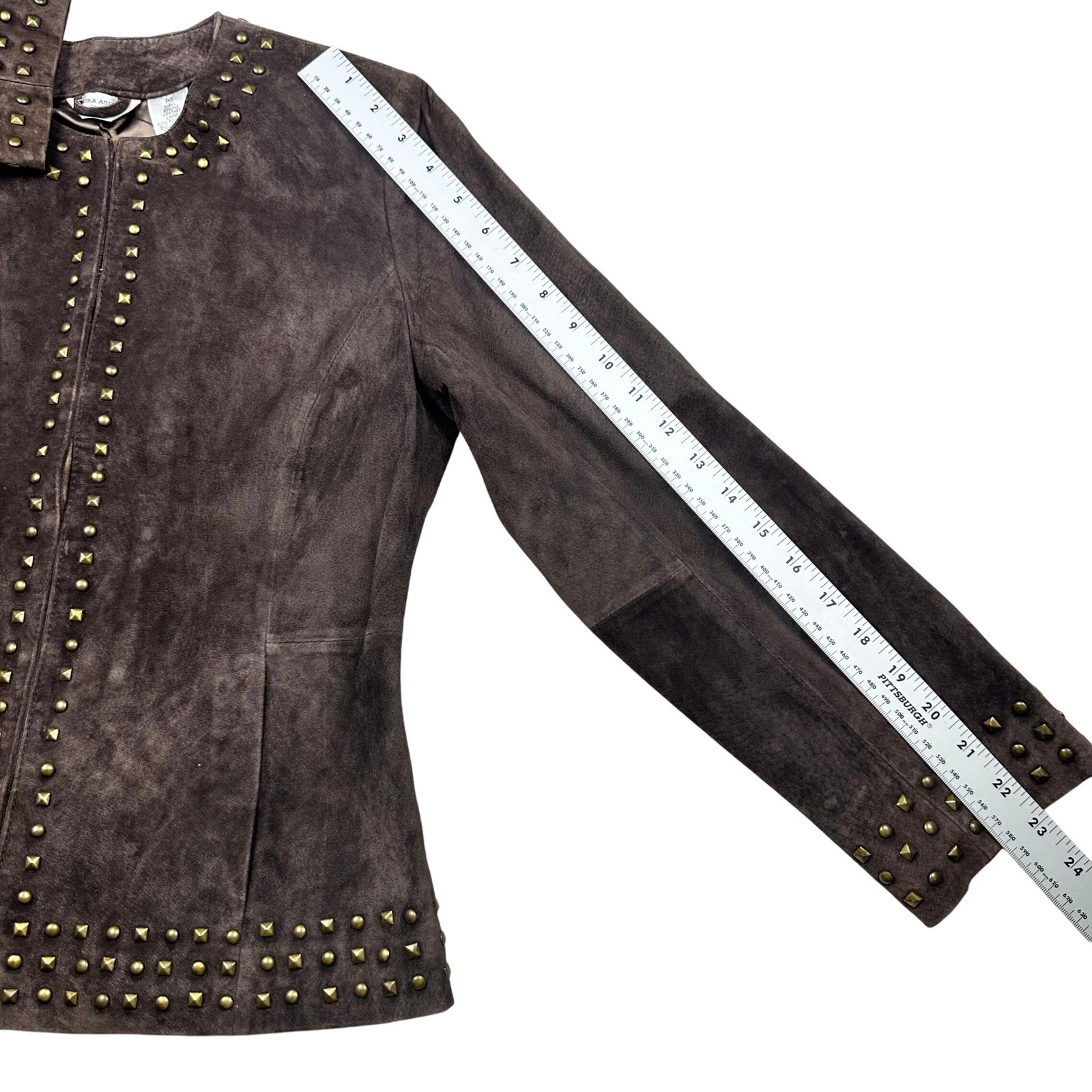 Brown Genuine Suede Studded Jacket Petite Small Statement Jacket
