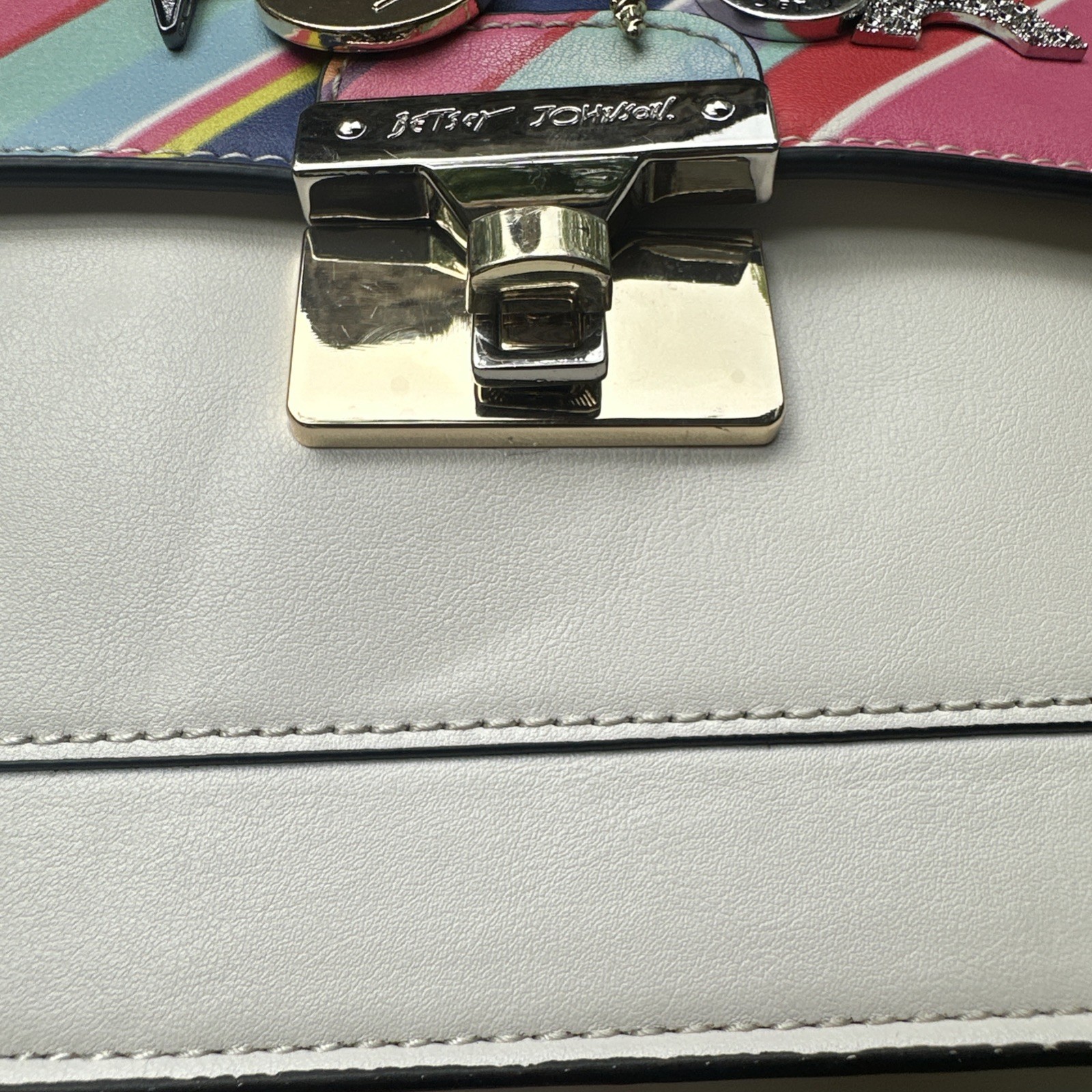 Betsey Johnson XO Jules Rainbow Stripe Top Handle Satchel Crossbody Bag Purse