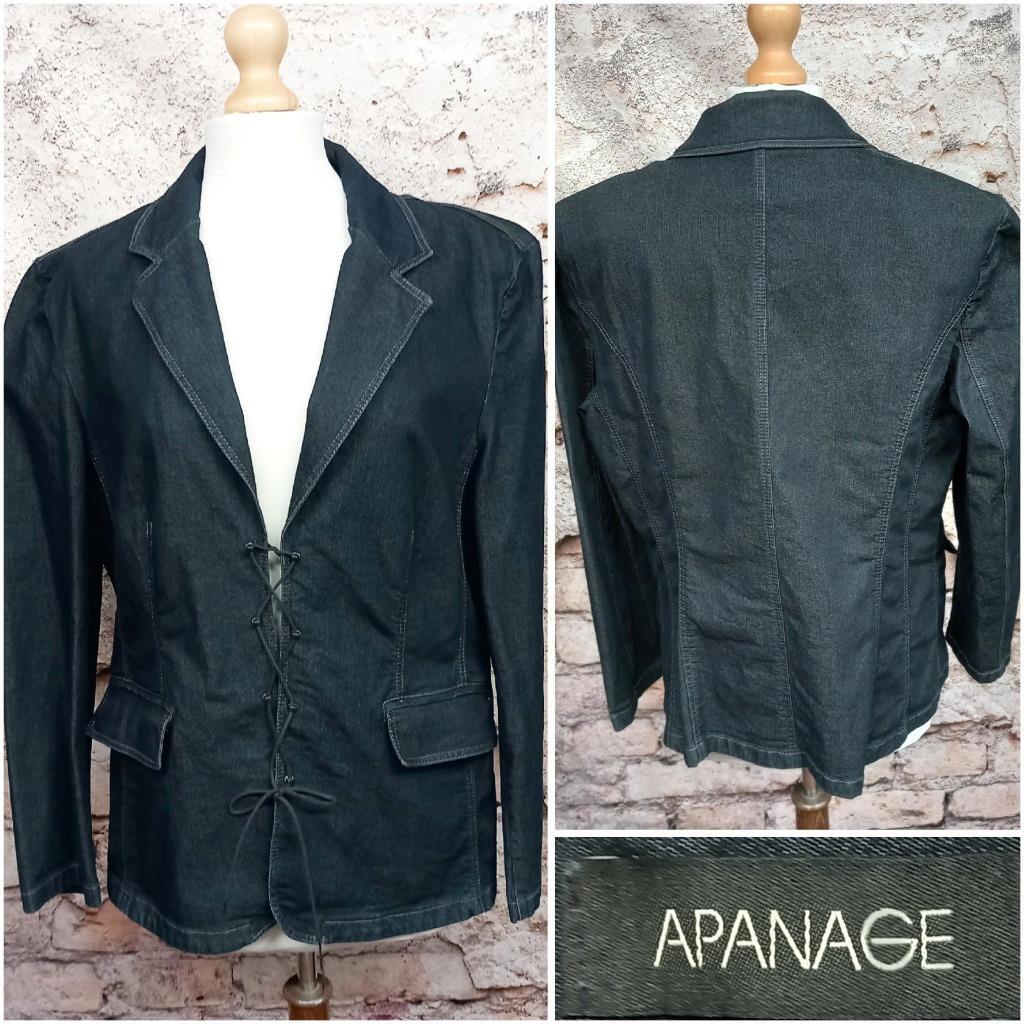 APANAGE DENIM JACKET INDIGO BLUE BLAZER WITH STRETCH SIZE 18 DESIGNER BOUTIQUE