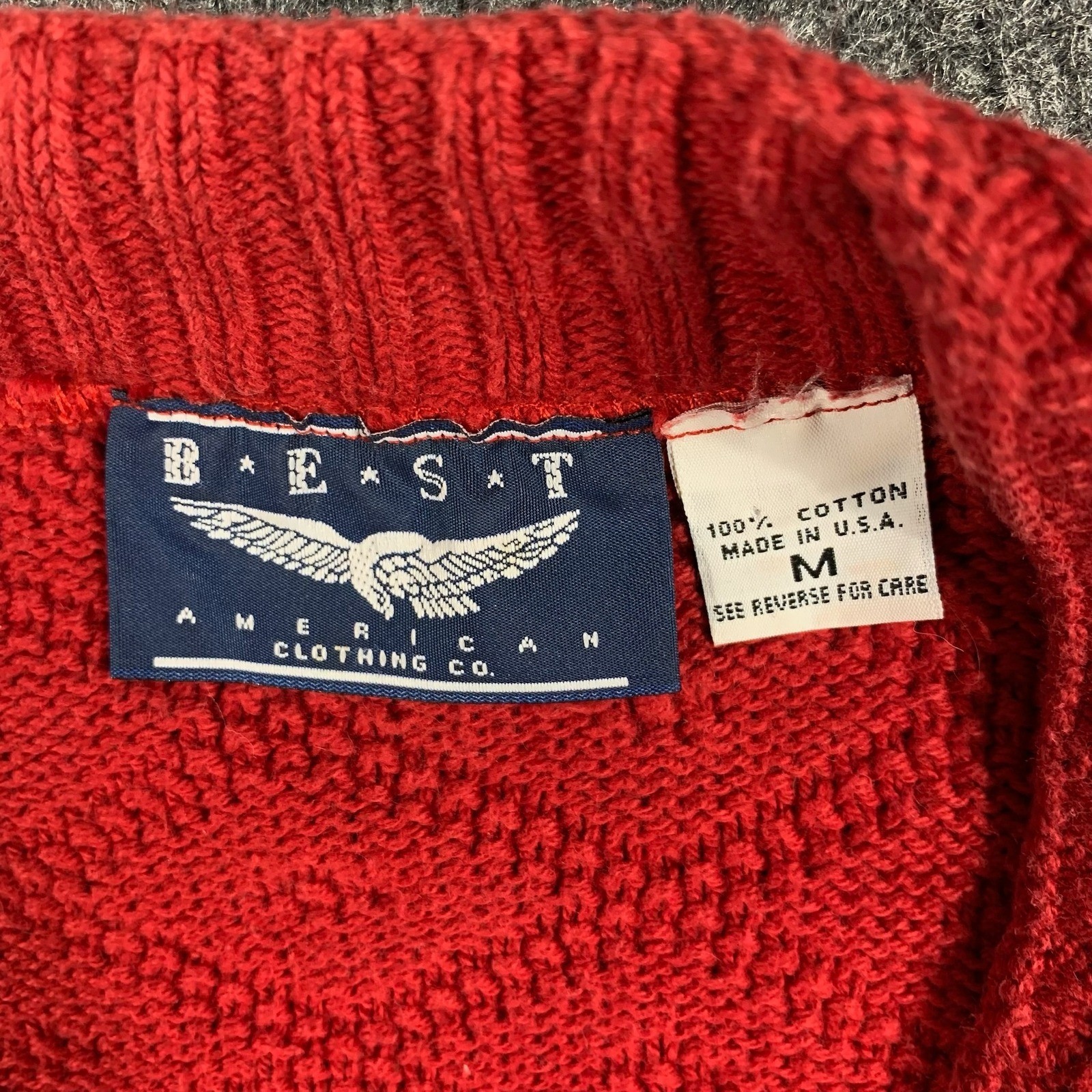 Vintage Best American Clothing Co Sweater Womens Medium Red Cotton V Neck 90s