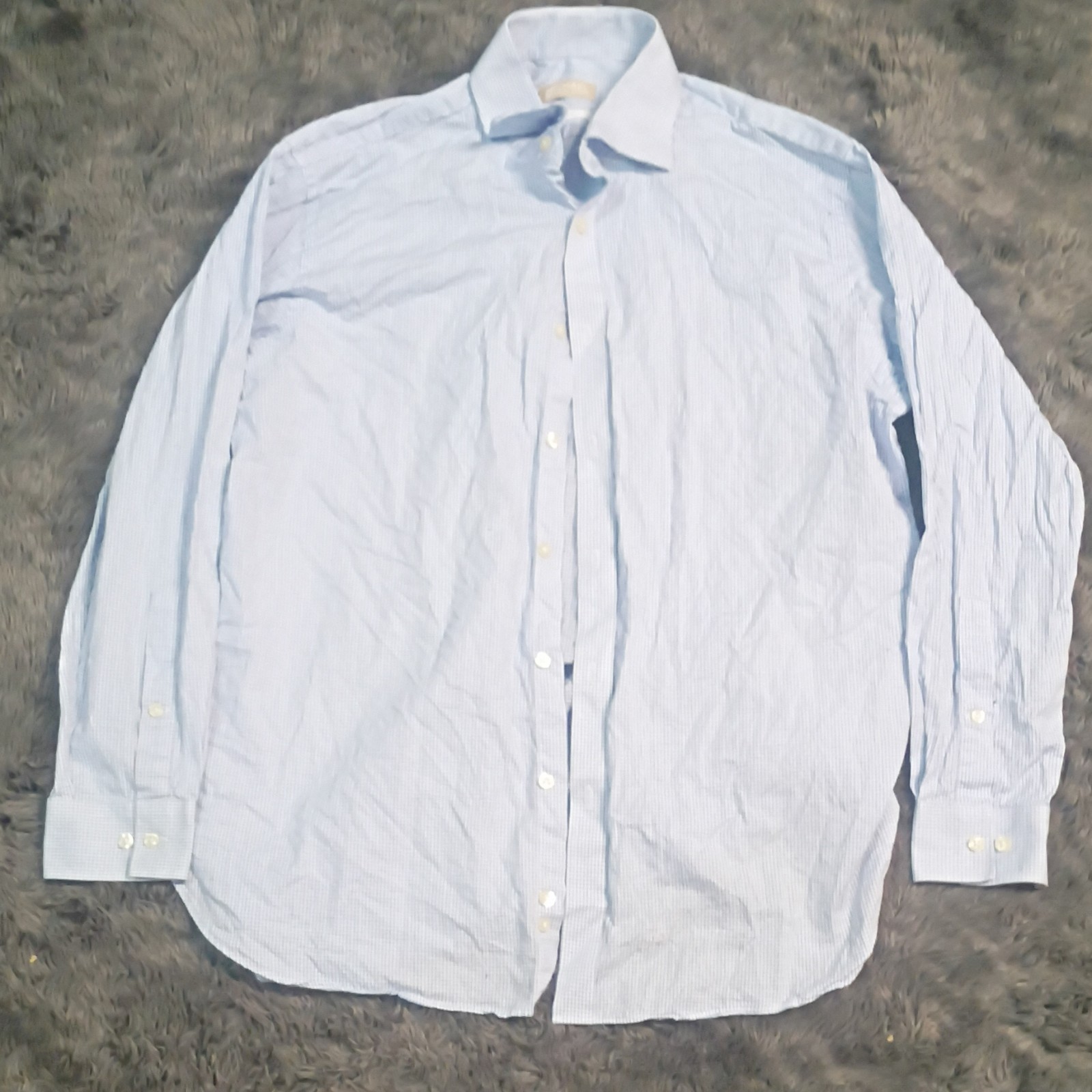 Michael Kors Non-Iron Slim Fit Cotton Dress Shirt L 32/33 Blue White Check