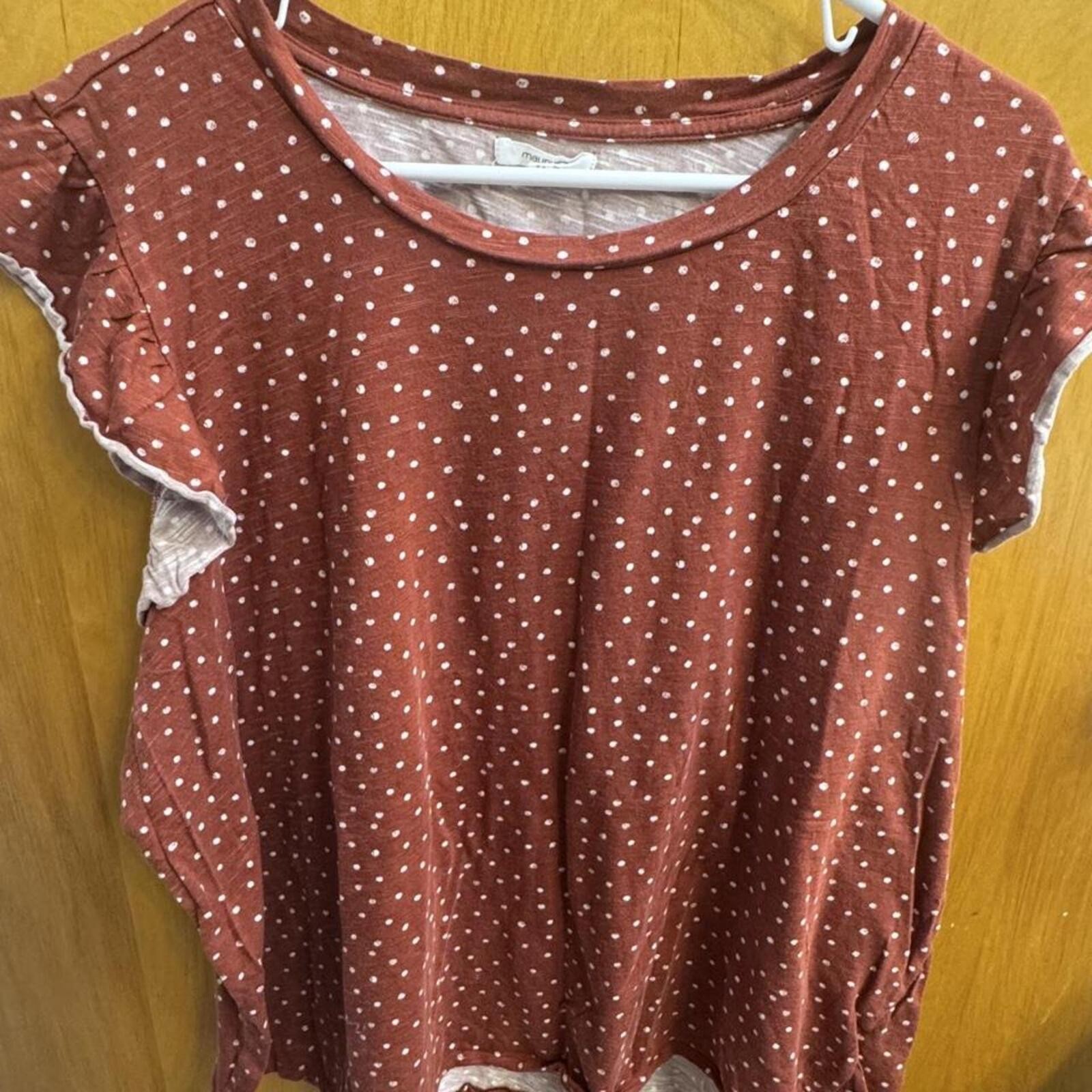 Maurices Women’s Burgundy Blouse with white polka dots size 3x