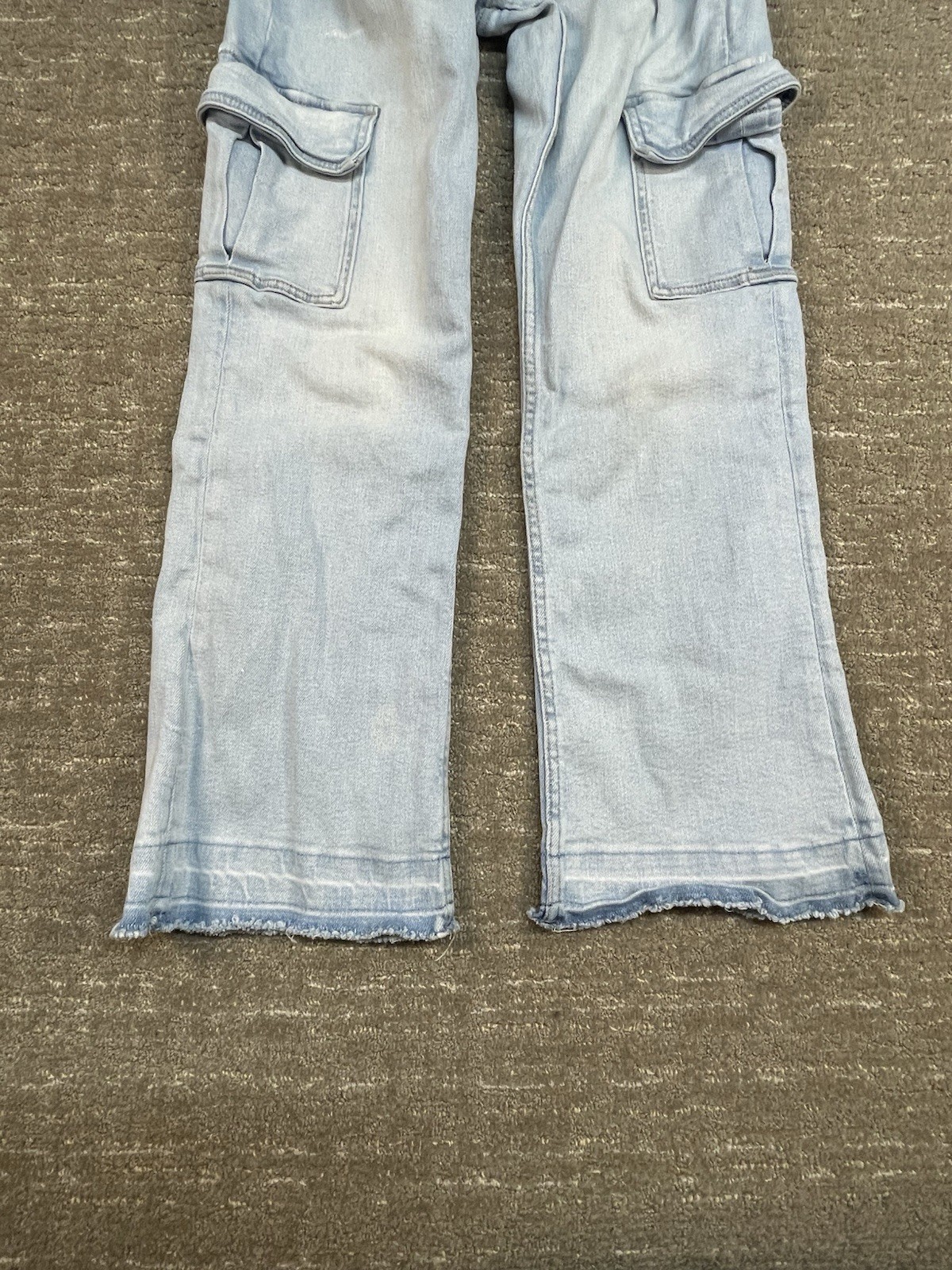 Zara Size 13–14 Cm 164 Adjustable Waist Cargo Jeans Light Wash Raw Hem
