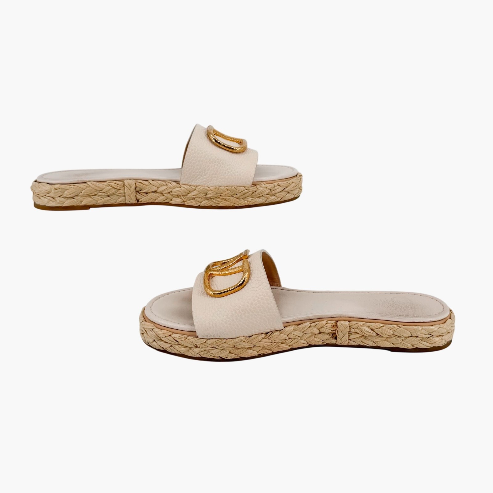 Valentino Vlogo Platform Espadrille Slide Sandals White Leather Size 40 US 10