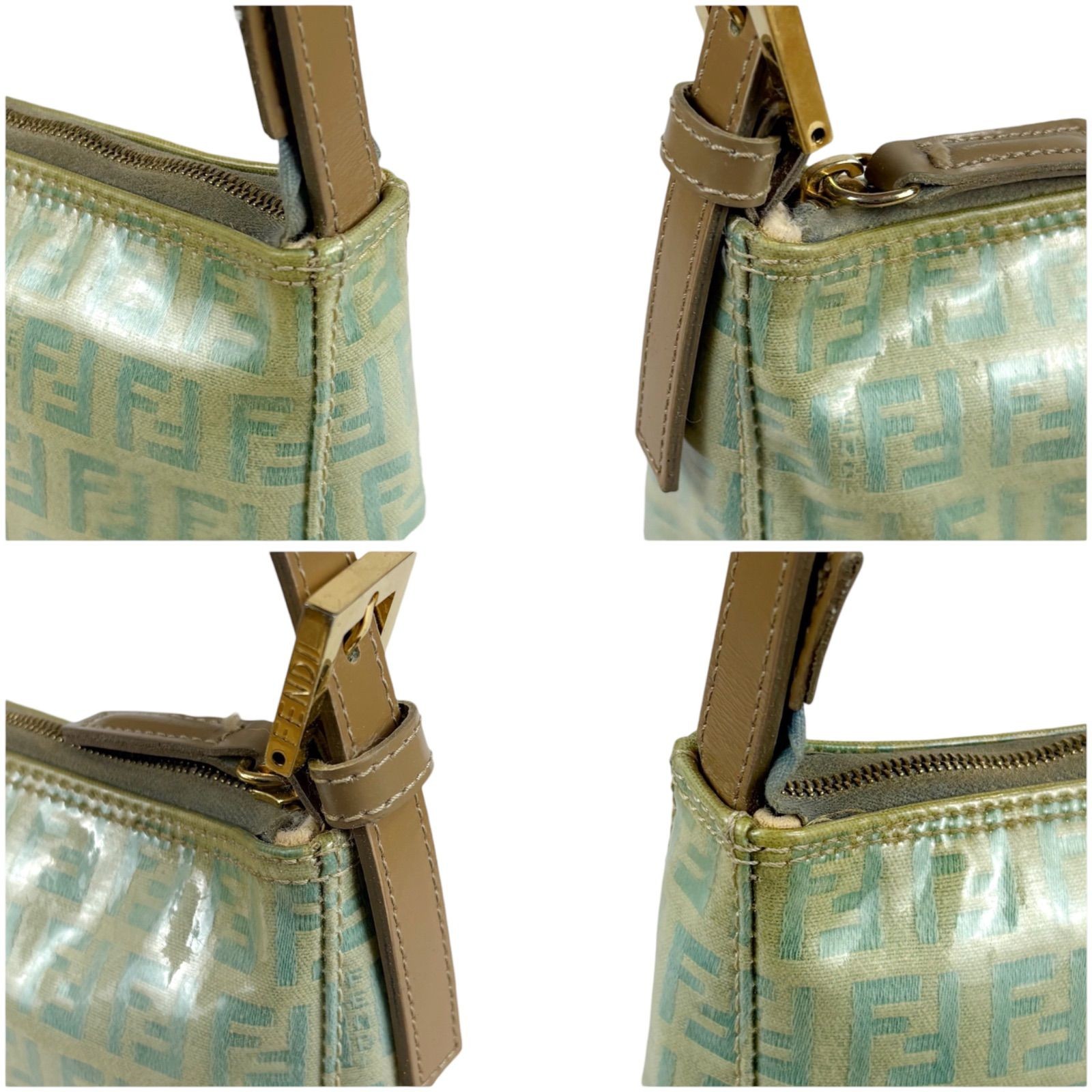 Fendi Zucchino Mini Handbag Pouch PVC Canvas Light Blue Green FF 19cm x 14cm