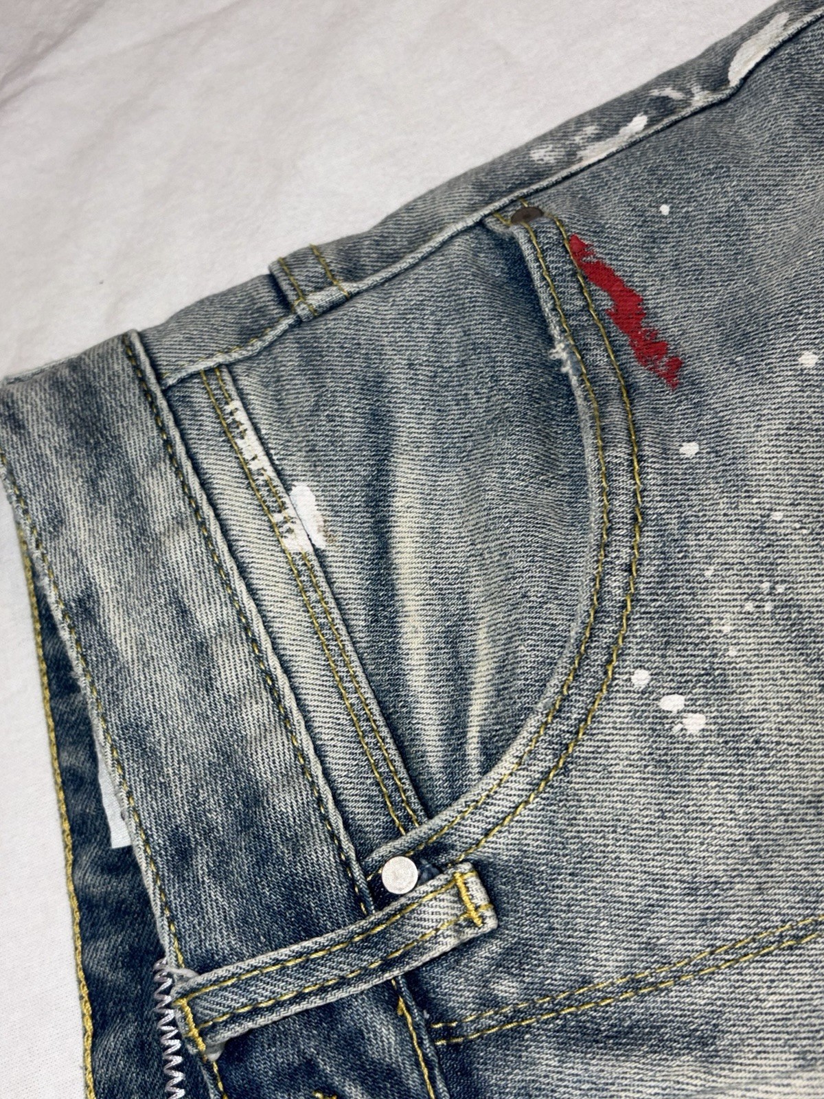 First Row Slim Straight Stretch Denim Jeans 30×32 Light Stone Tint Embroidered