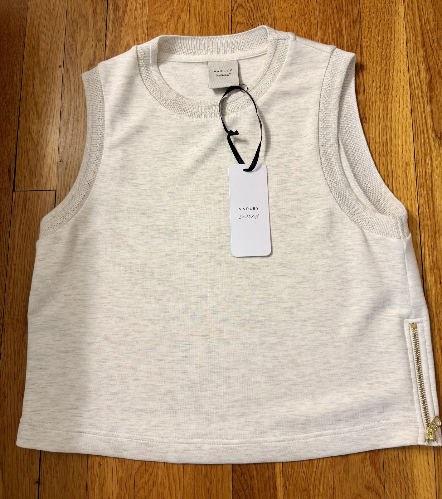 NWT Varley DoubleSoft Lounge Set Ivory Marl Shea Crop Tank S Slim Cuff Pant XS
