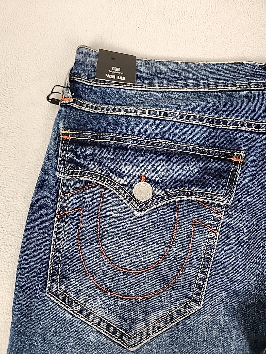 True Religion Geno Relaxed Slim Straight Leg Denim Jeans 33X32 Men’s Blue Flap