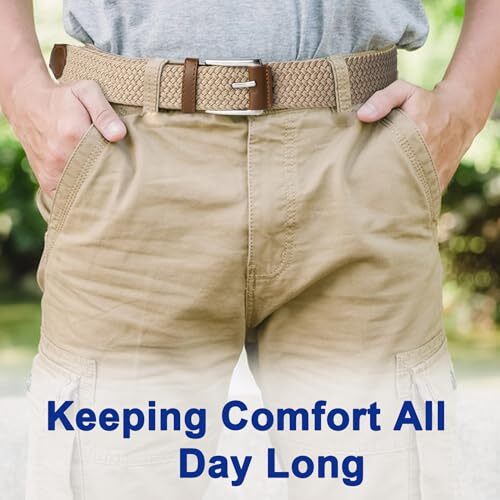 Mens Belt,Canvas Elastic Fabric Woven Stretch Belts for Golf Casual Pants Shirts