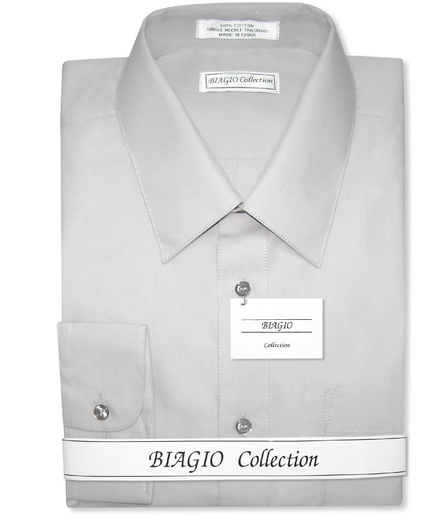 Biagio Mens 100% COTTON Solid SILVER GREY Color Dress Shirt sz 16.5 36/37