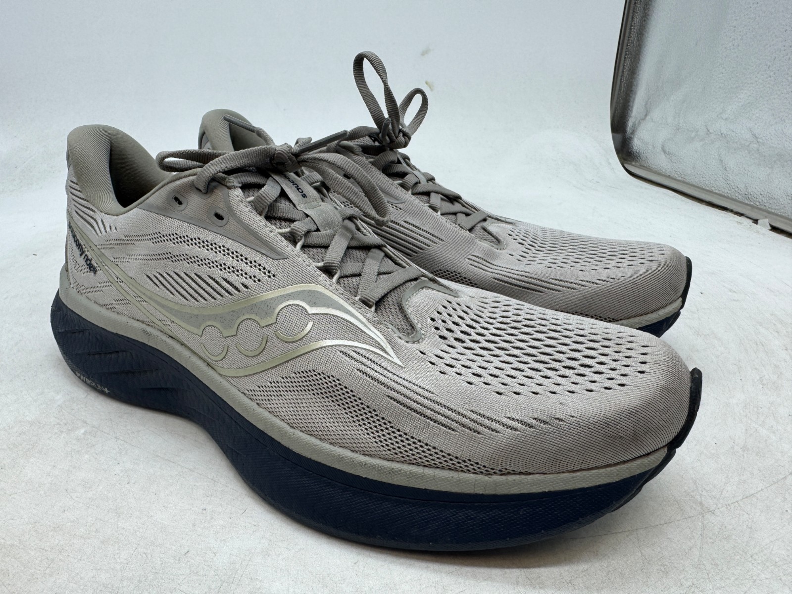 Saucony Ride 18 Running Sneakers Men’s Gray Mesh Lace-Up Athletic Trainer – 10