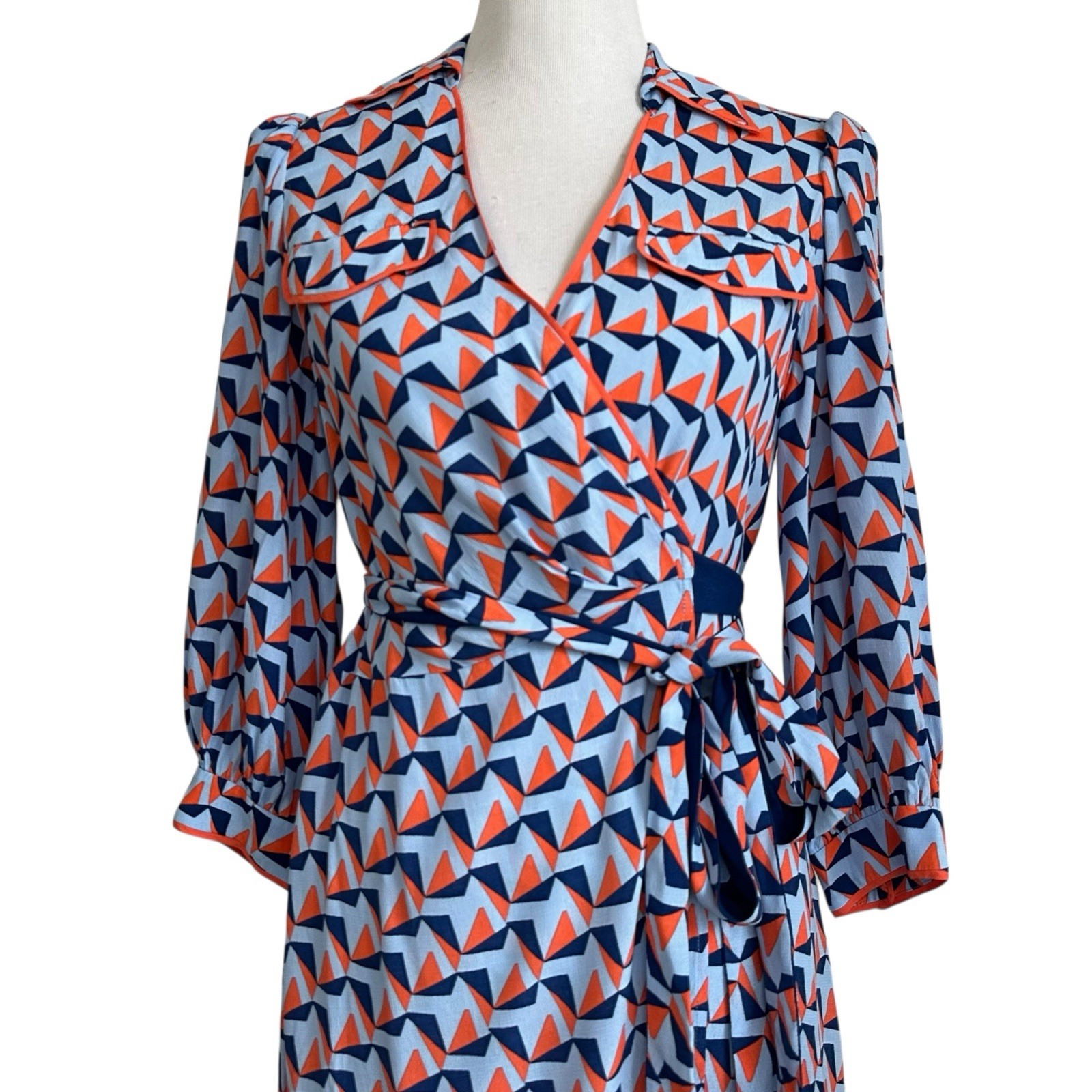 Diane Von Furstenburg Womens Ana Crepé Wrap Dress Sz 8 Geo Print 3/4 Sleeve