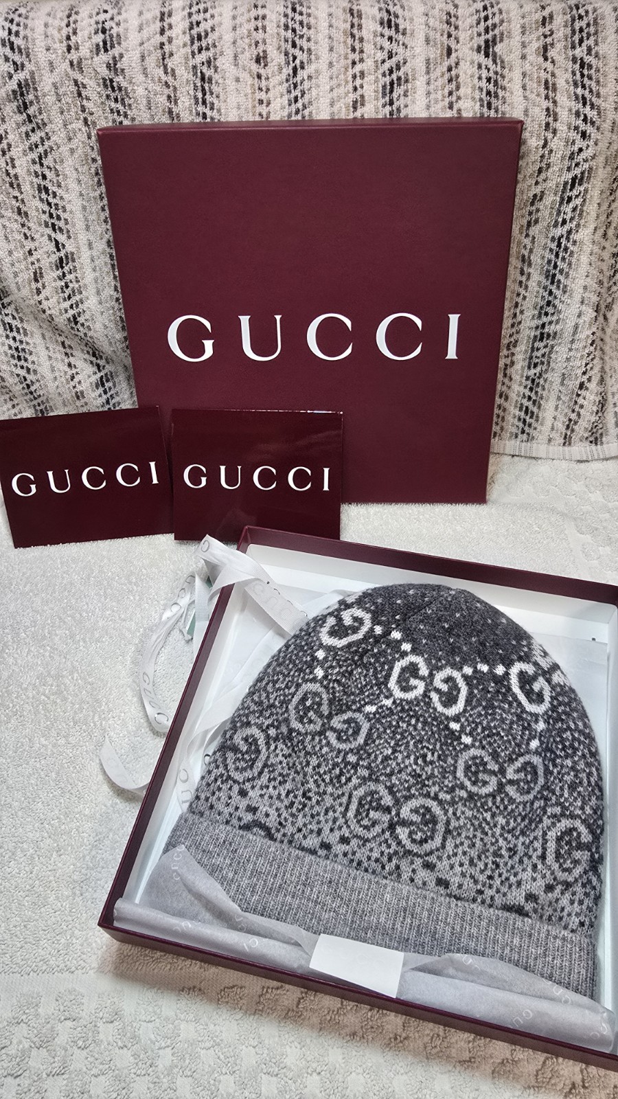 Authentic Gucci Grey GG Wool Beanie New w/ Tags Size M. See Item description.