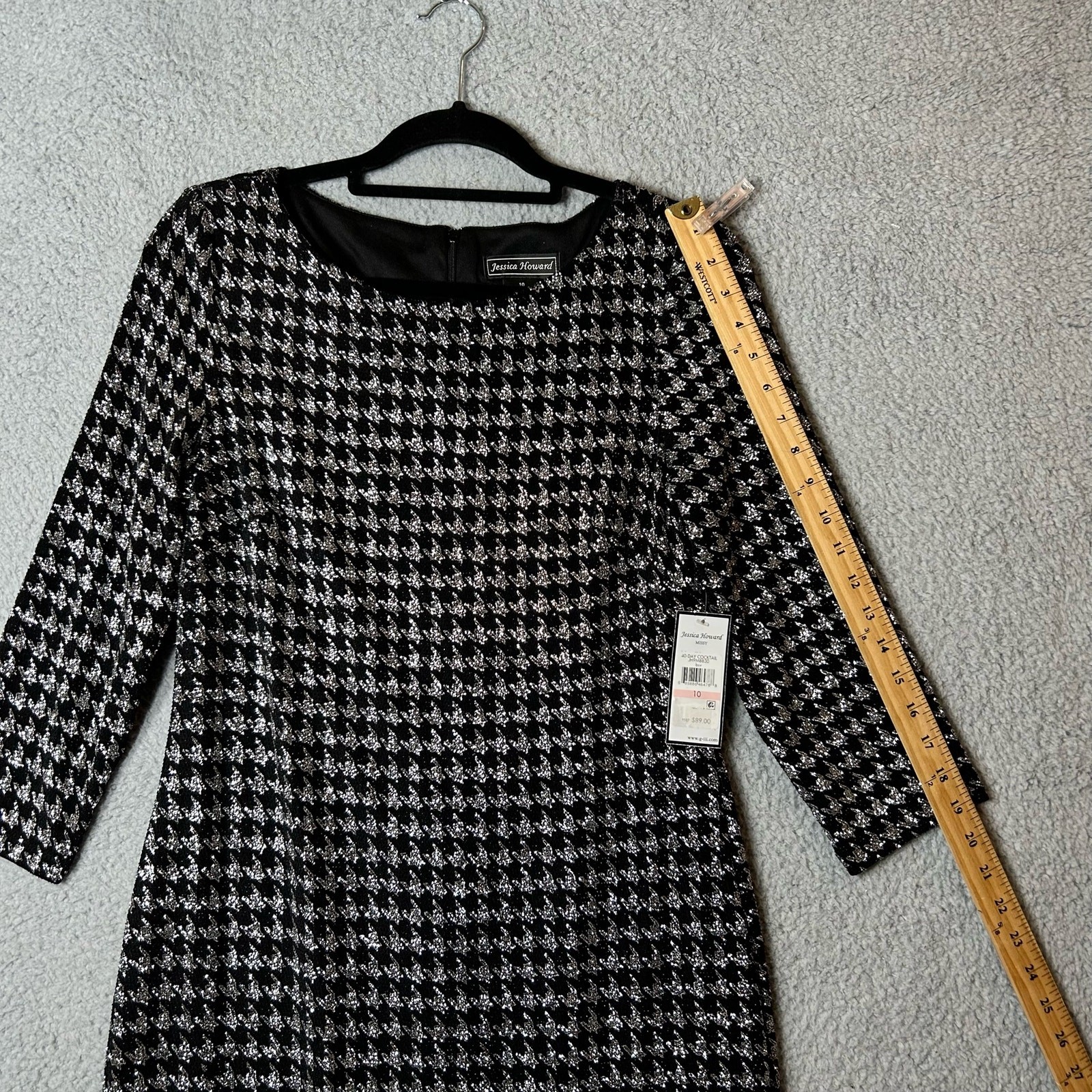 Jessica Howard Dress Womens 10 Black Houndstooth Glitter Knit Shift Dress NEW