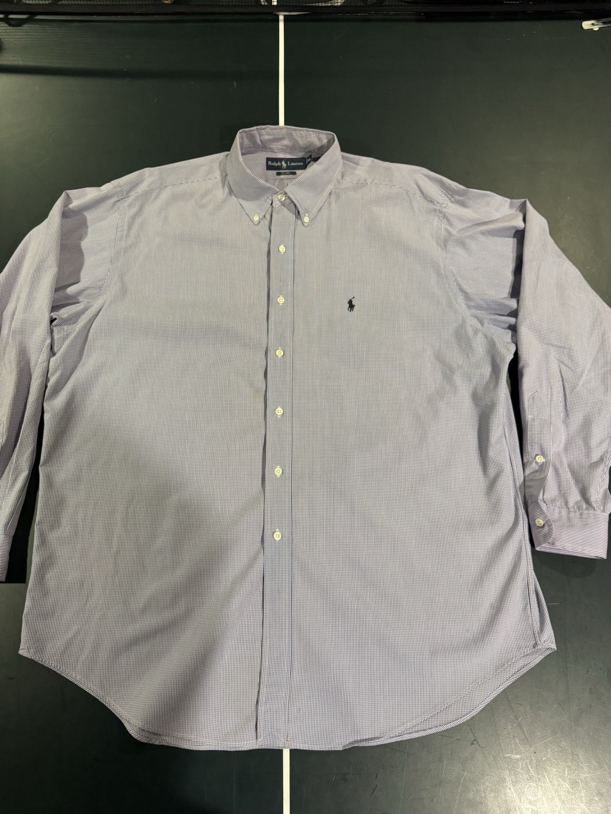 Ralph Lauren Blake XL Purple White Gingham Cotton Easy Care Button-Down Shirt