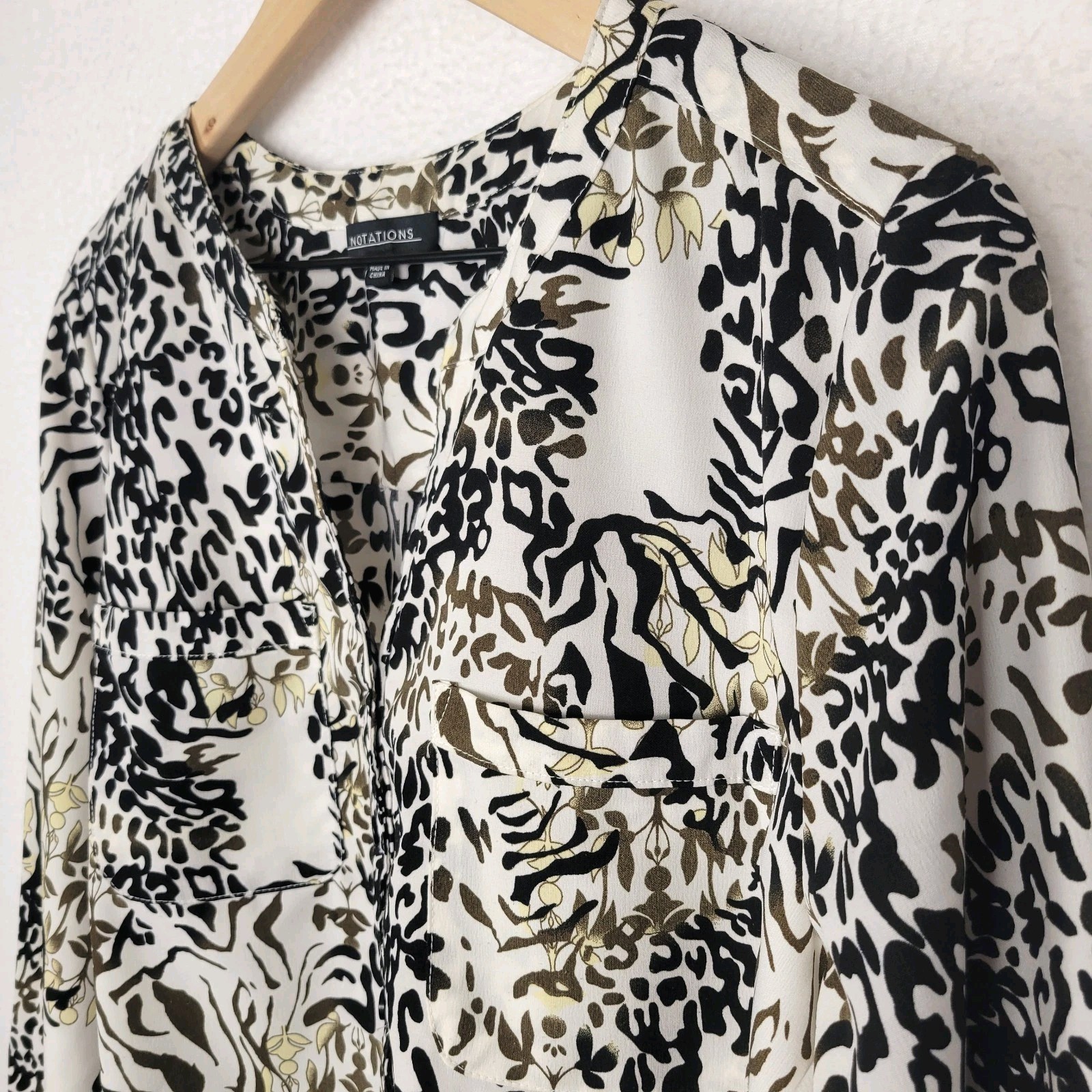 Vintage Notations Top Blouse L Leopard Cheetah Y2K Career Office Chic Statement