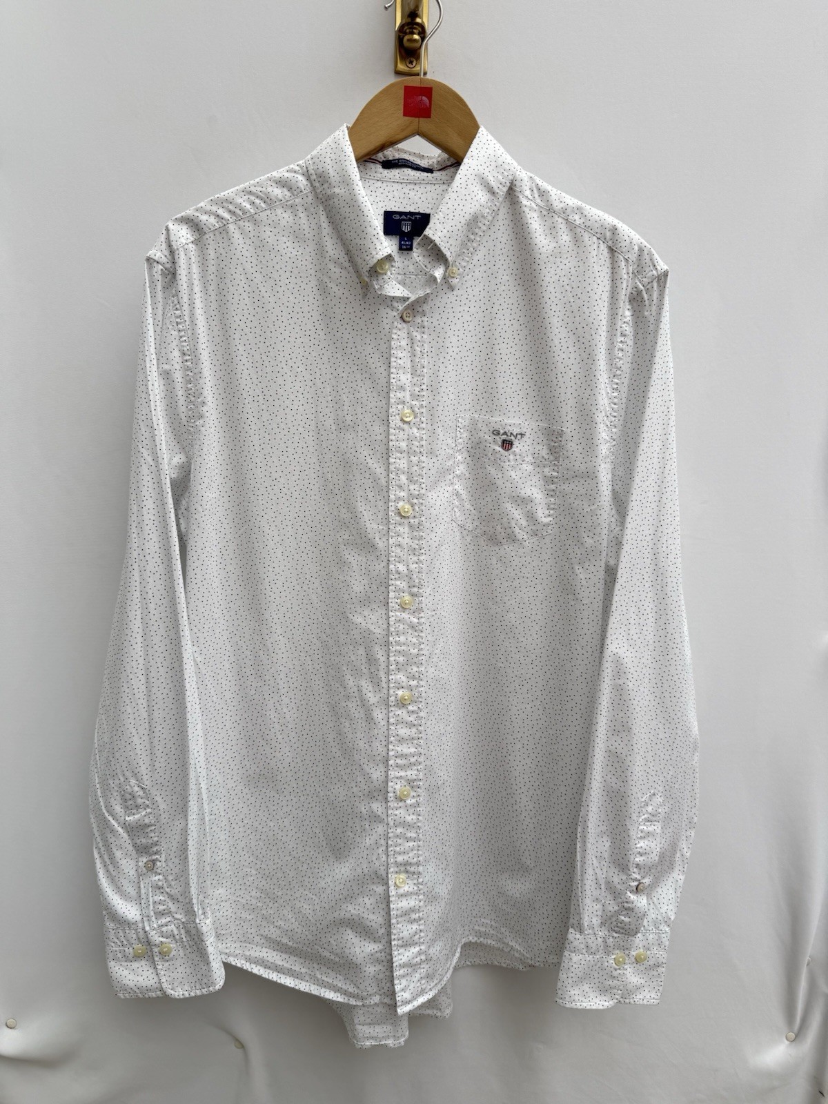 GANT Broadcloth Polka Dot Shirt Regular Fit Smart White Mens Large 41/42 16.5