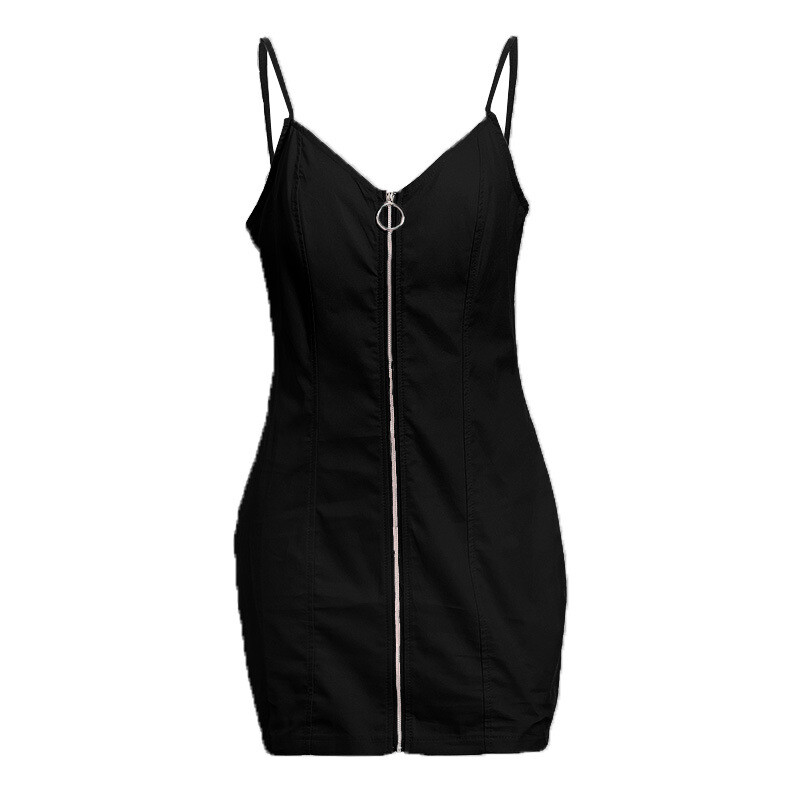 Summer Sundress Ladies V Neck Zipper Bodycon Mini Cami Dress Evening Party Skirt