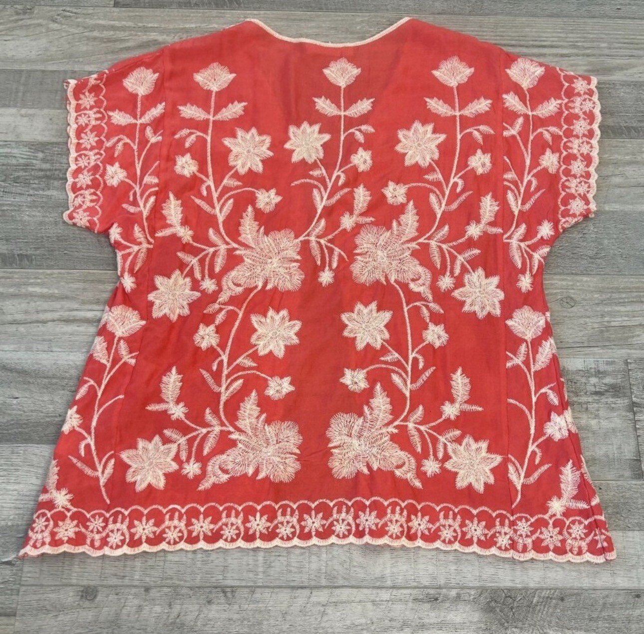 Solitaire Coral Heavily Embroidered Open Front Short Sleeve Kimono M29