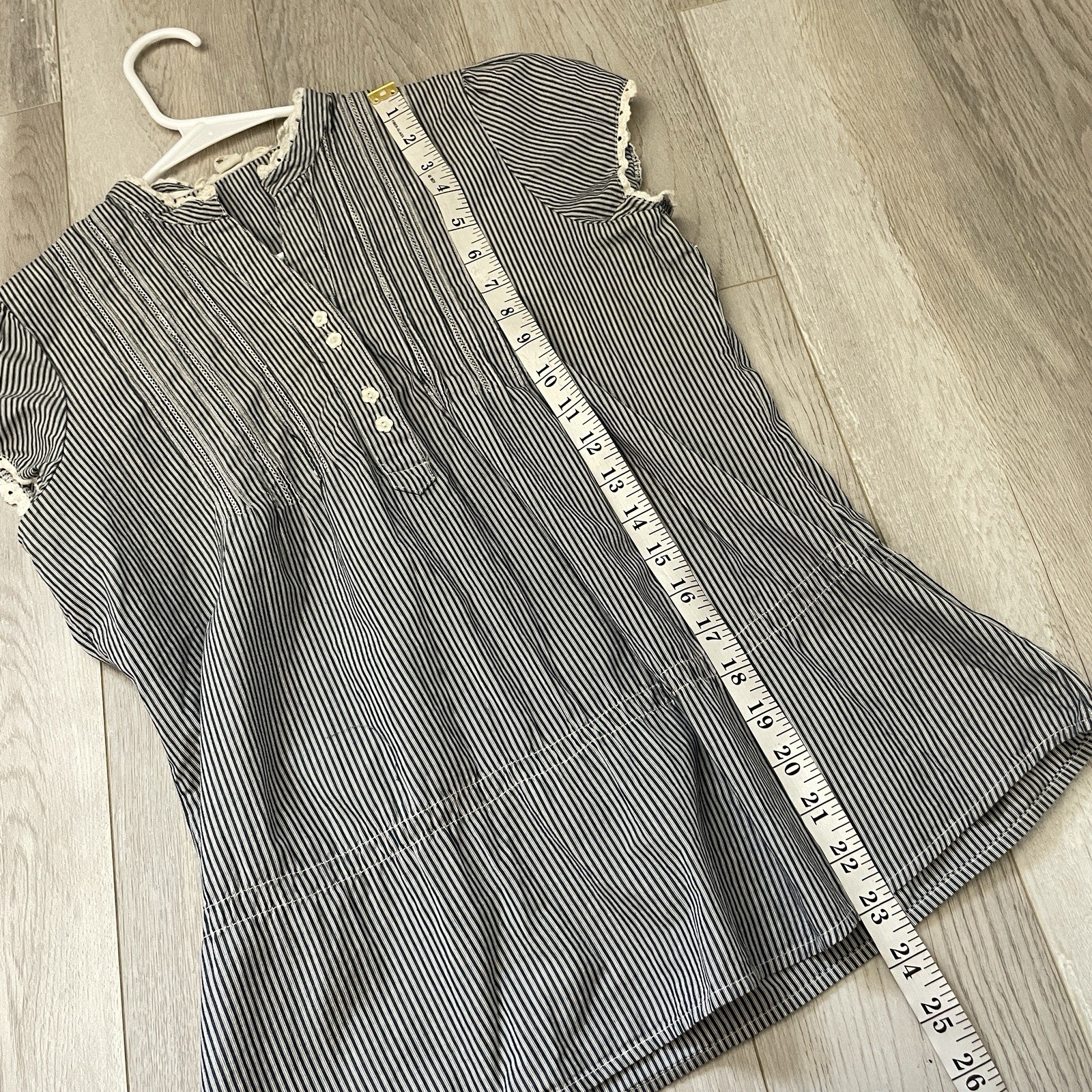 Striped Prairie Top pintuck lace womens Navy Blue (small) cottagecore romantic