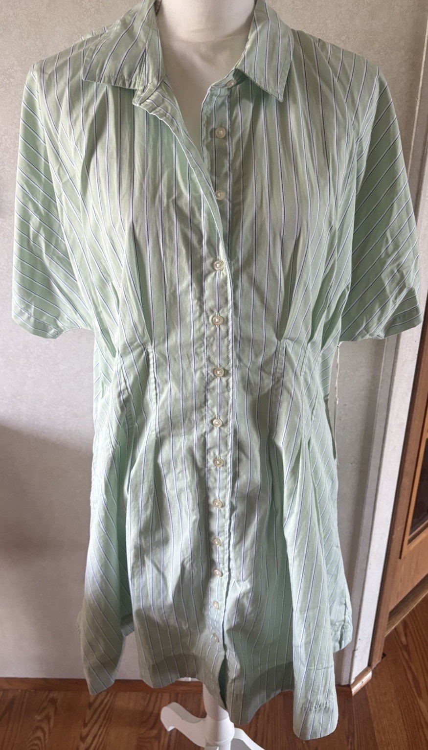 Free Assembly Women Corset Midi Green Stripe Dress Shirt Pockets Large NWT#17031