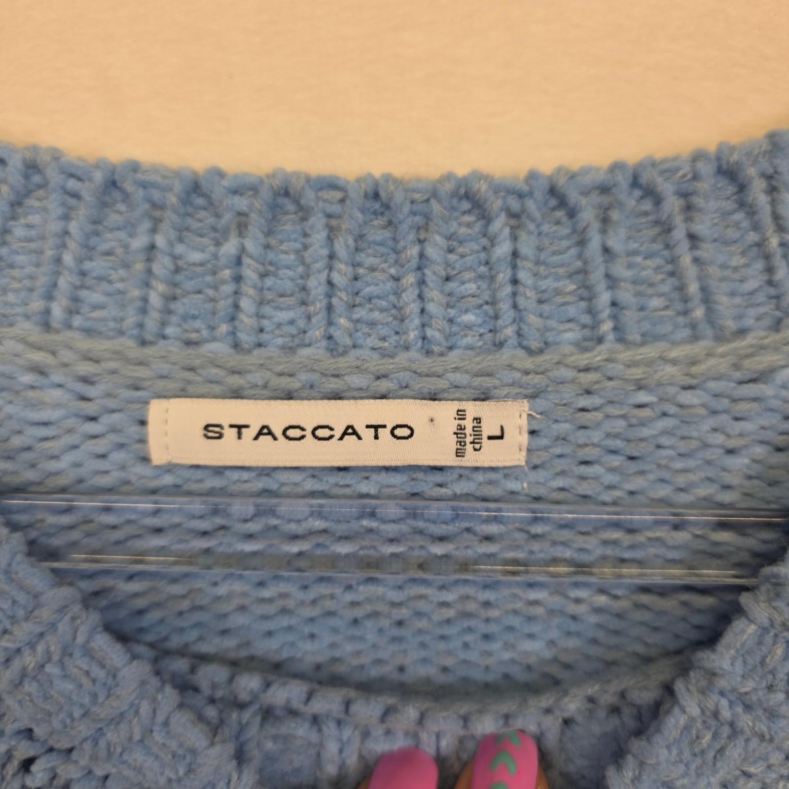 Staccato Cable Knit Sweater Womens L Blue Cozy Soft Fisherman Cottagecore Preppy