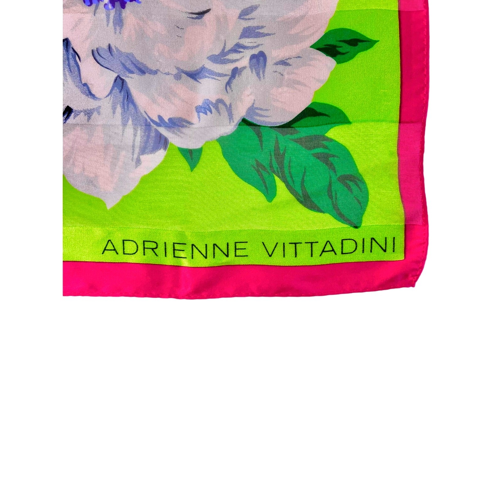 Adrienne Vittadini Scarf Womens 100% Silk Colorblock Floral Hot Pink Lime Green
