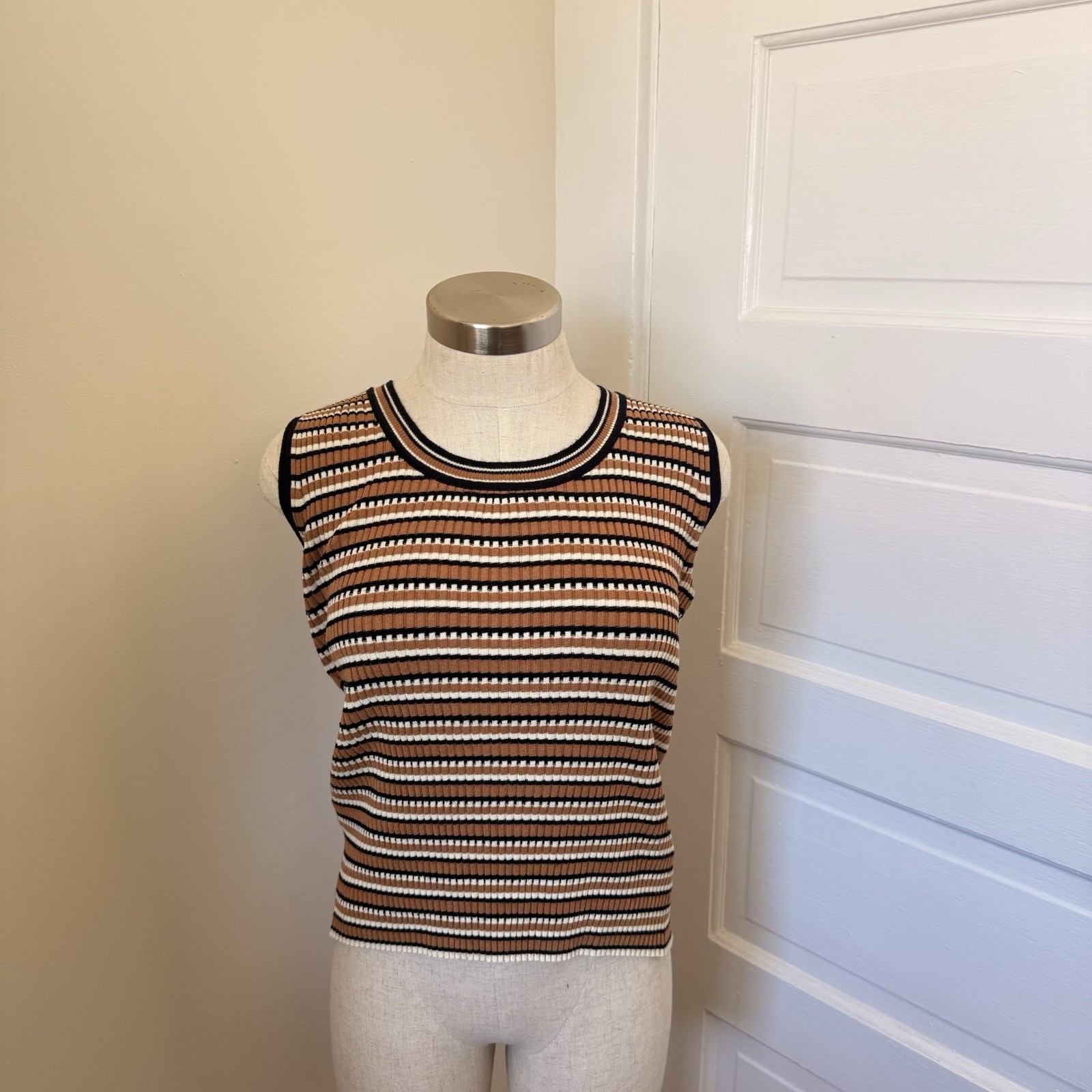 Industry Brown Black Striped Round Neck Sleeveless Tank, Women’s M