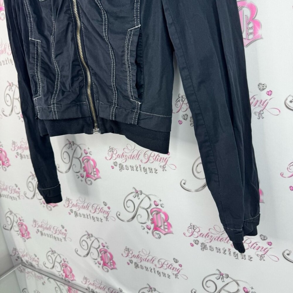 Guess jacket hood zip up logo pockets cargo Black Utility Jacket for Women