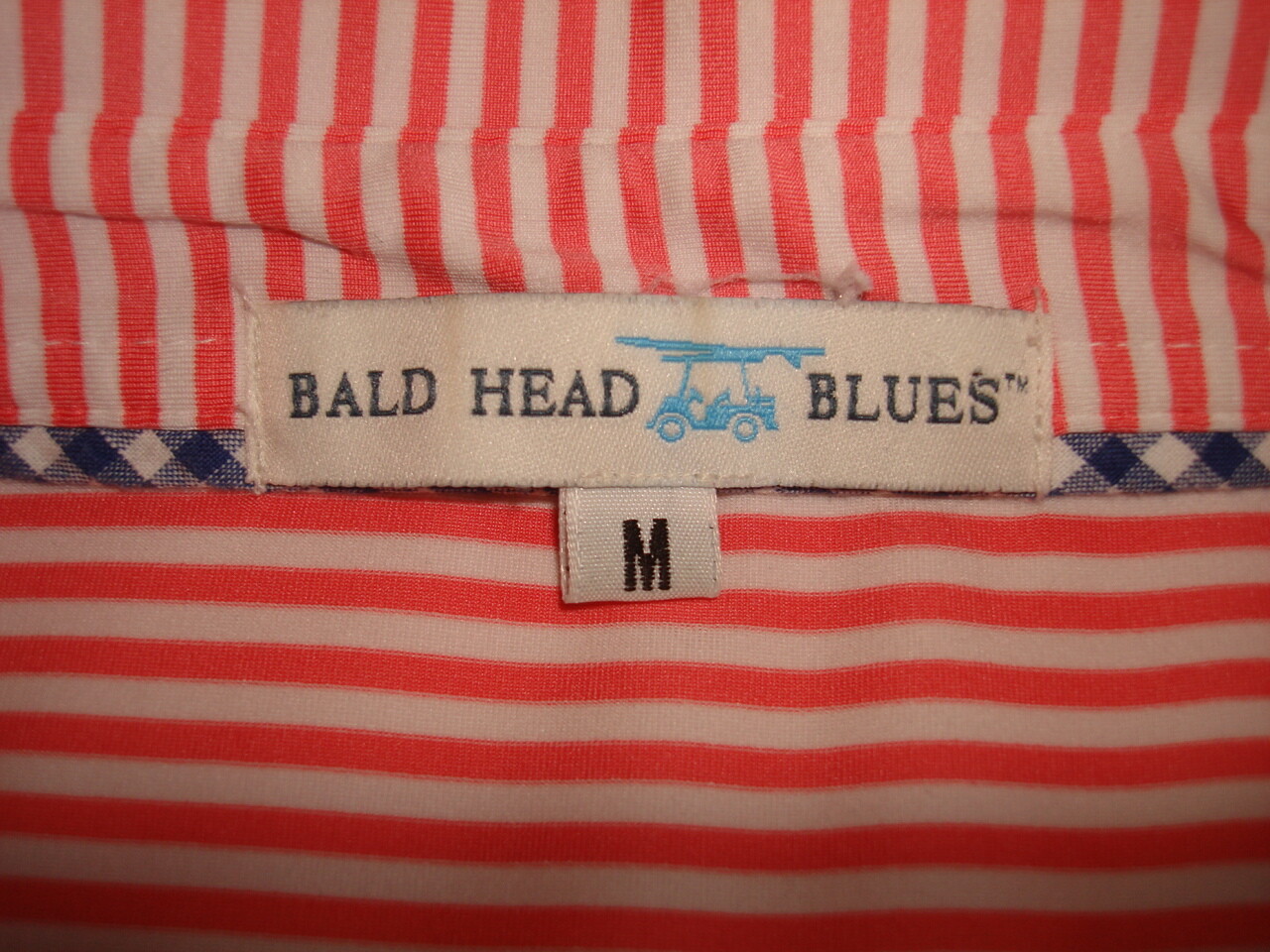 Bald Head Pink Striped Poly/Spandex Blend S/S Polo Shirt Sz M “ArrowHead Ranch”