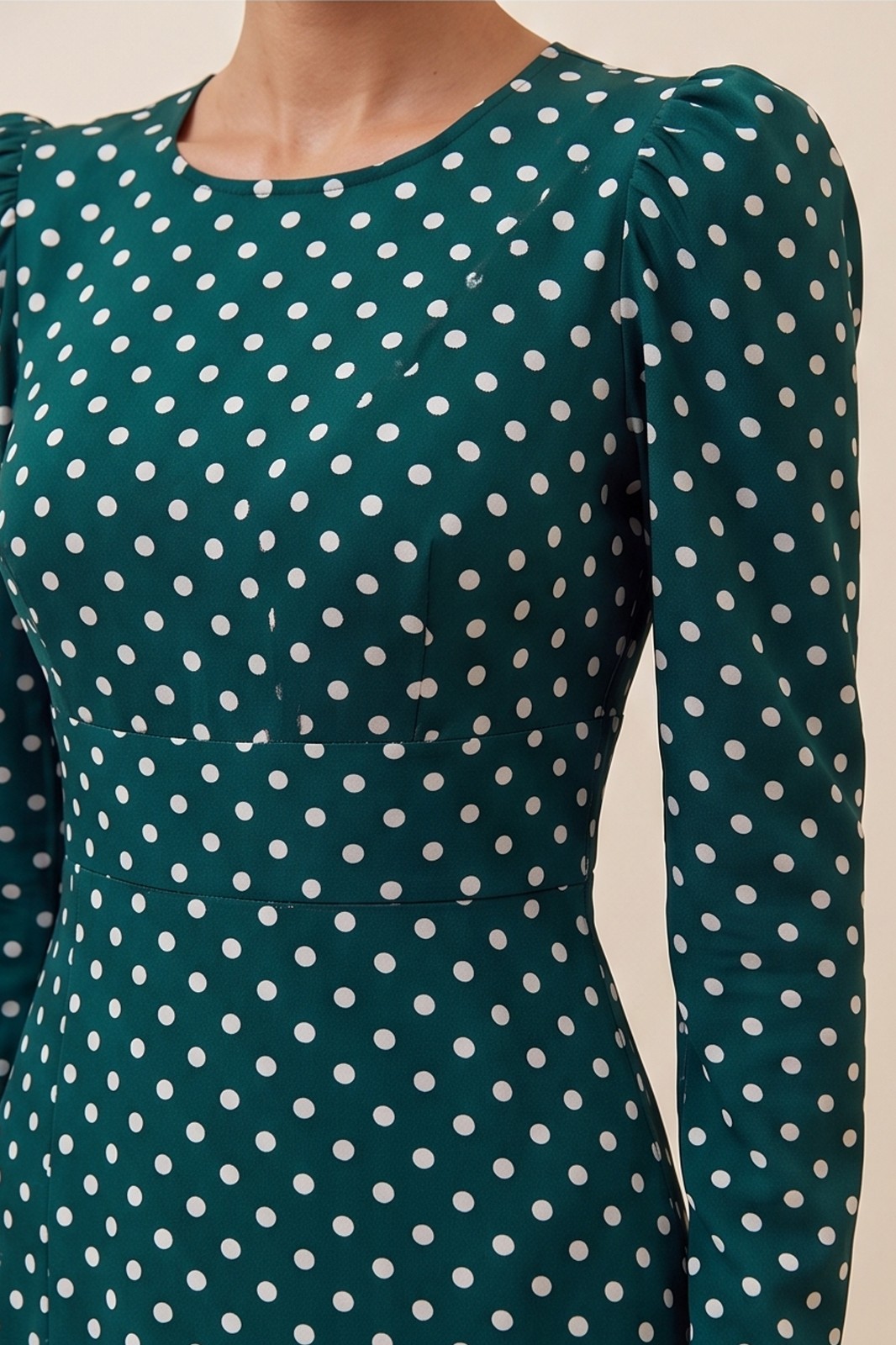 Green Emerald Polka Dot Midi Dress by FemeAdor – Size (XS) – Made in Ukraine