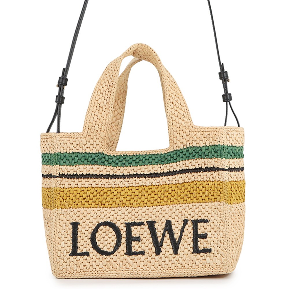 LOEWE Font Tote Small Size Medium Raffia/Leather Beige/Multicolor A685B61X04