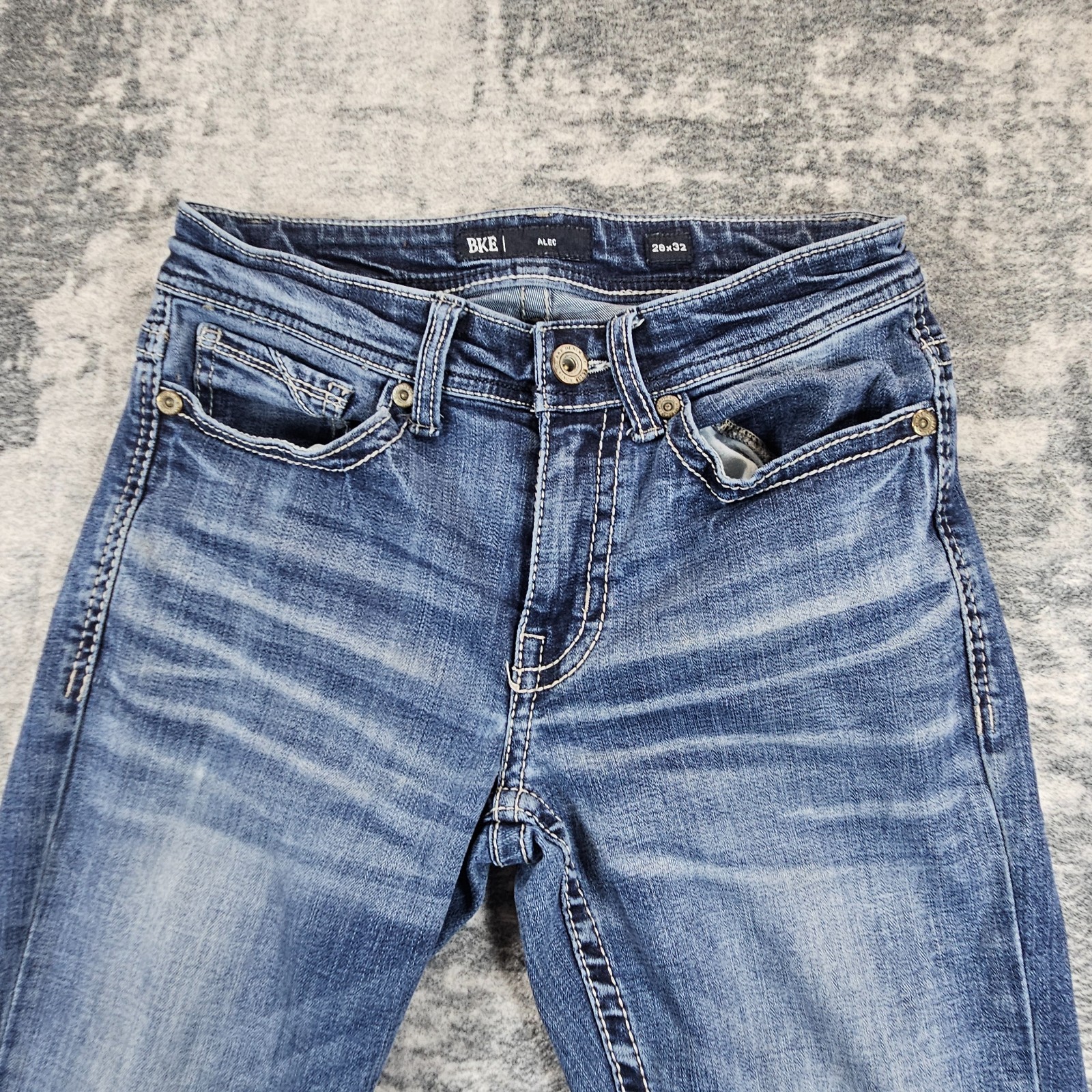 BKE Alec Jeans Mens 28×32 Blue Straight Medium Wash Denim Low Rise Whiskers