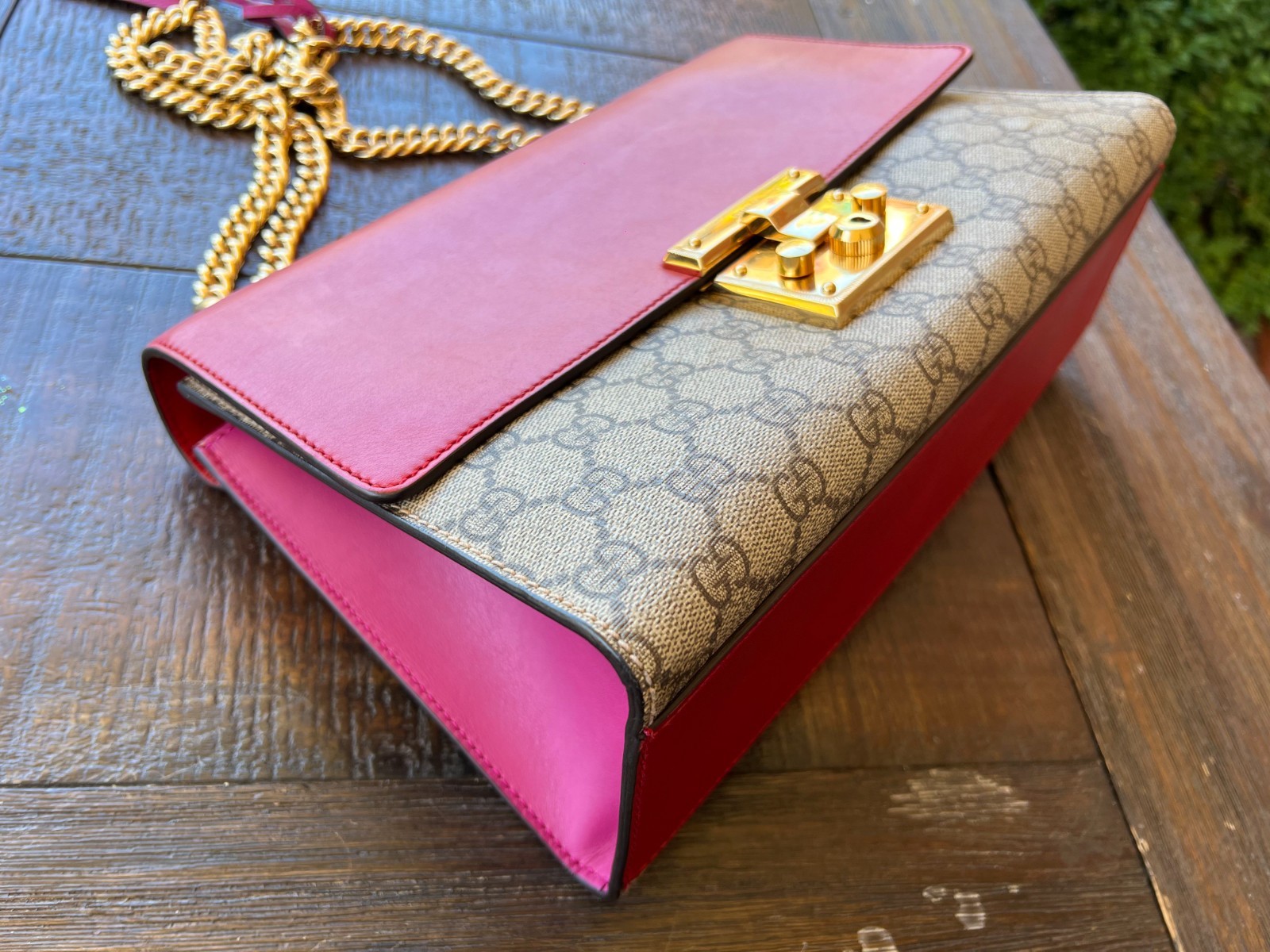 Authentic GUCCI GG Supreme Monogram Calfskin Medium Padlock Shoulder Bag