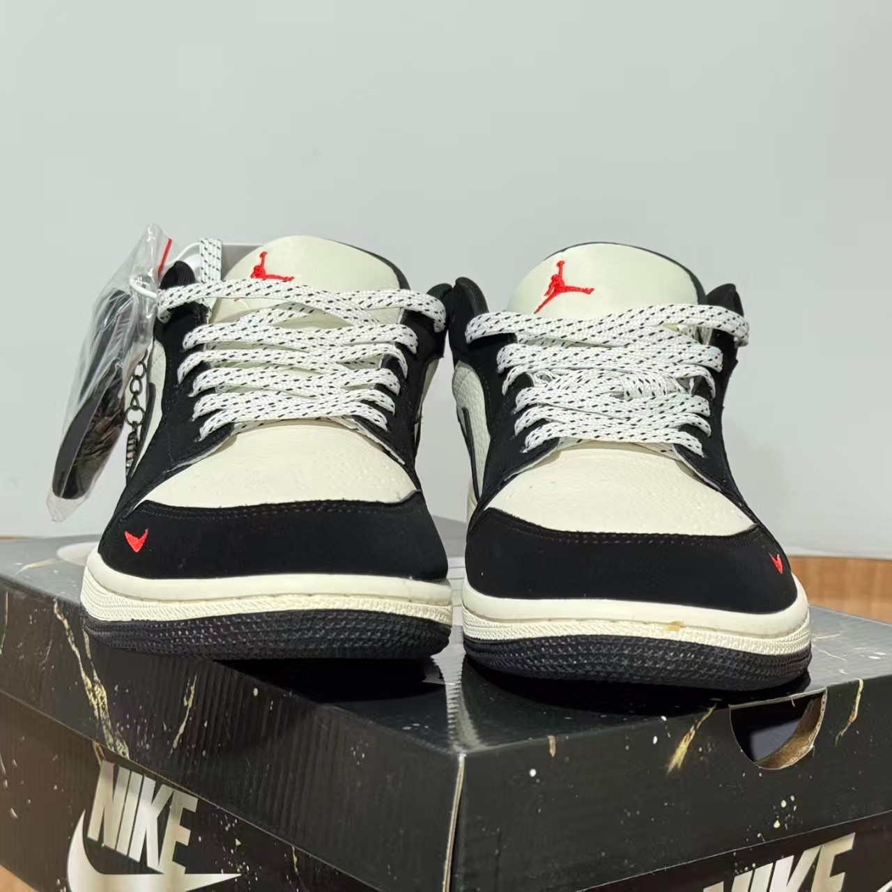 Nike Custom CDG Play Air Jordan 1 Low Black White Red Heart Men Women Sneakers