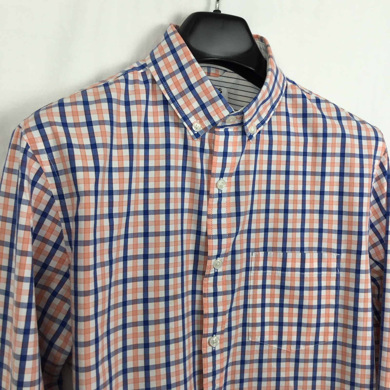 Express Mens Soft Wash Shirt M Blue Peach Tattersall Preppy Classic City Utility