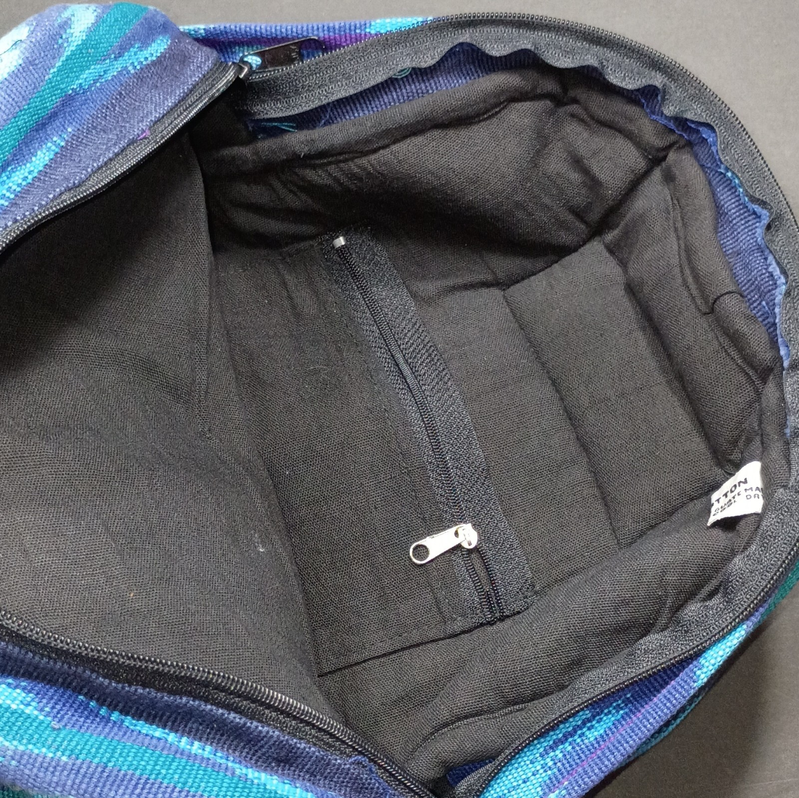 Colorful Striped Backpack Zip Closure w/ Pockets Blue Teal Purple Black