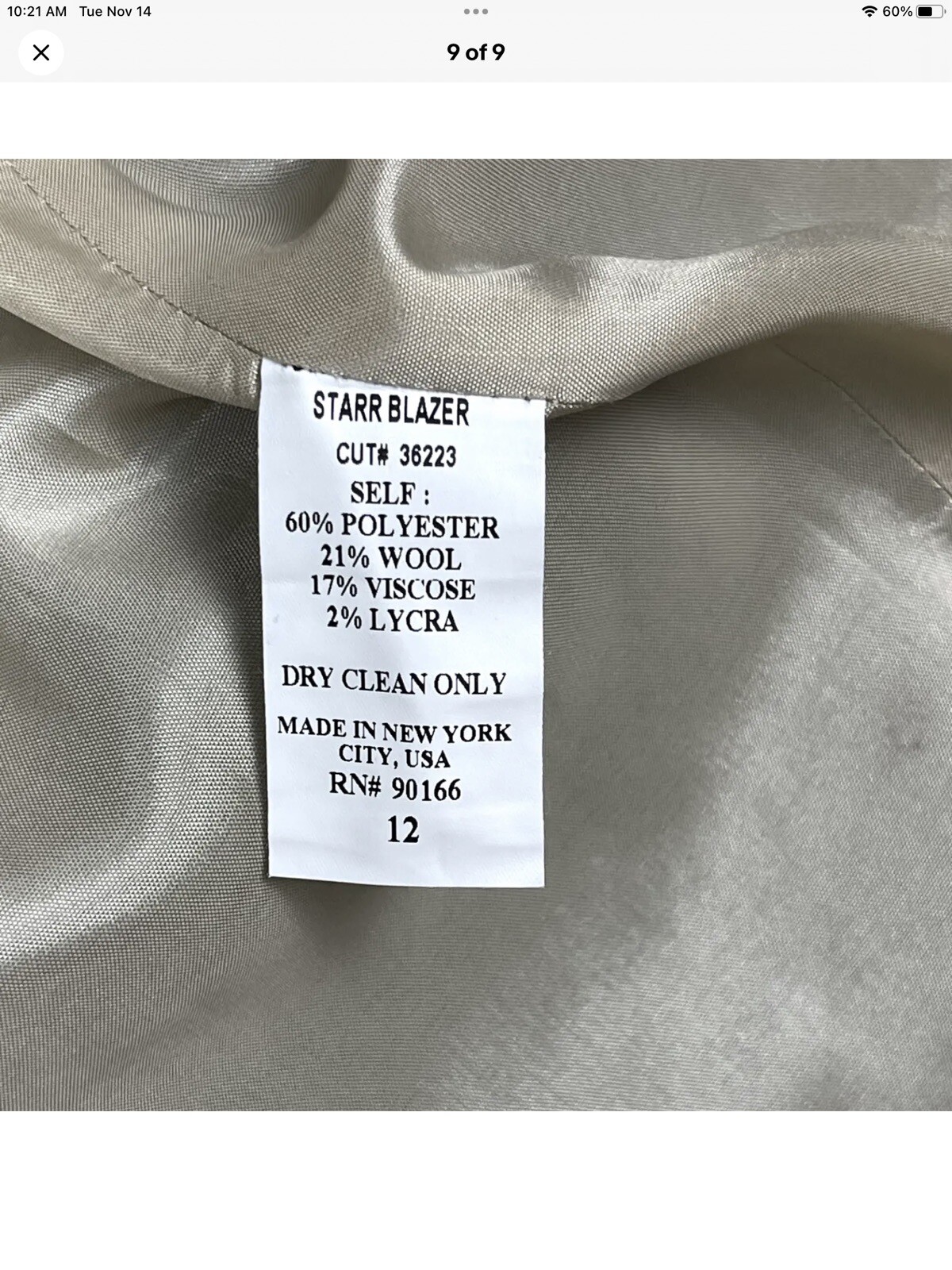 Garfield Marks Brown Grey Pinstripe Blazer Coat Jacket Women’s 12 NWTS Wool