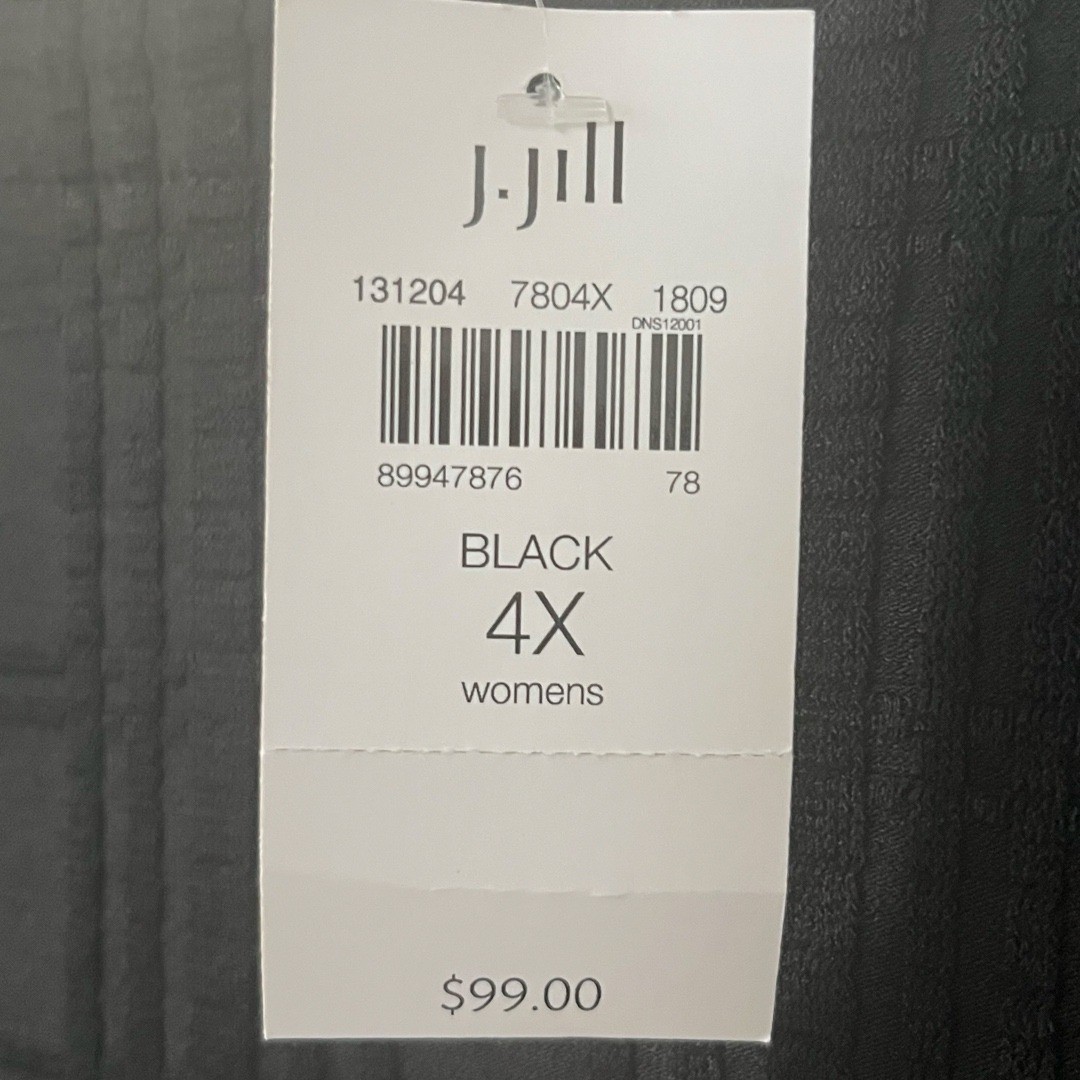 NWT J.Jill Wearever Black Textured Grid Tunic Top 3/4 Sleeve Womens Plus Size 4X