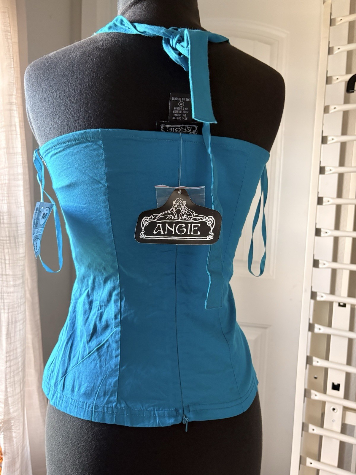 Y2K ANGIE Blue Beaded Halter V-Neck Sleeveless Halter Top