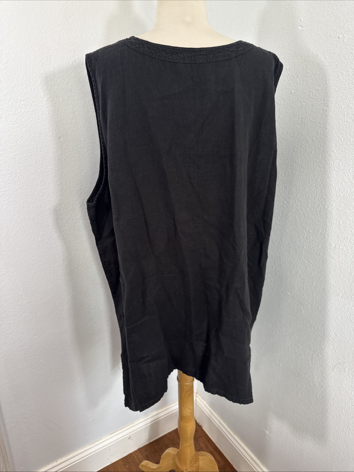 Kasbah Top Womens 28/30 Black Linen V Neck Oversize Asmy Lagenlook Beachy