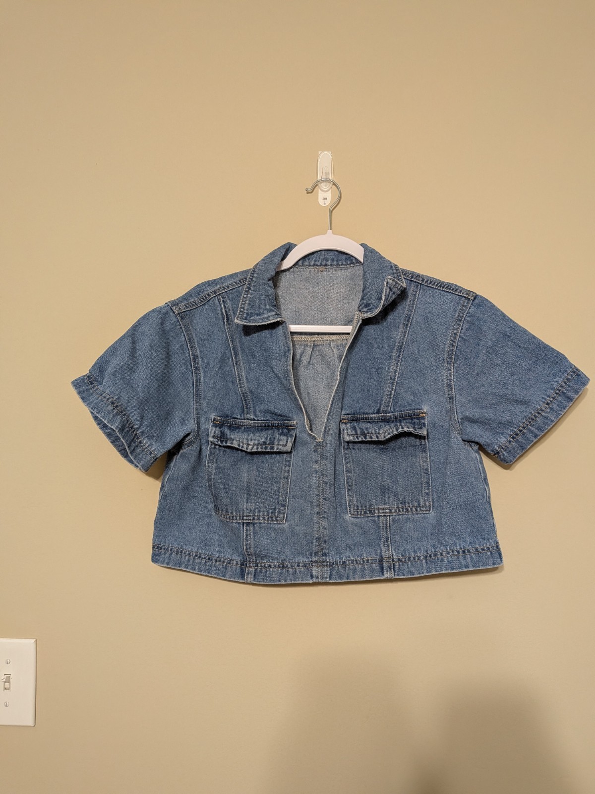 Y2K Boxy Cropped Denim Vintage Style Streetwear Jean Top With Pockets