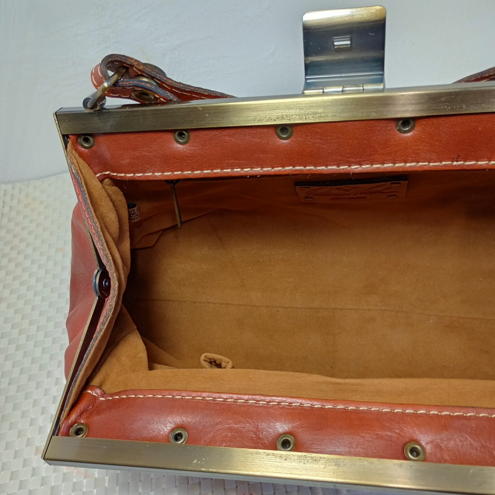 Patricia Nash Floral Embossed Cognac Leather bag Medium Brass Bottom Studs EUC
