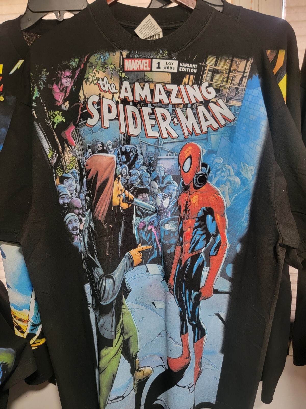 AMAZING SPIDERMAN VS EMINEM ON A SHAKA HEAVYWEIGHT GARMET DYED T SHIRT “MODERN”