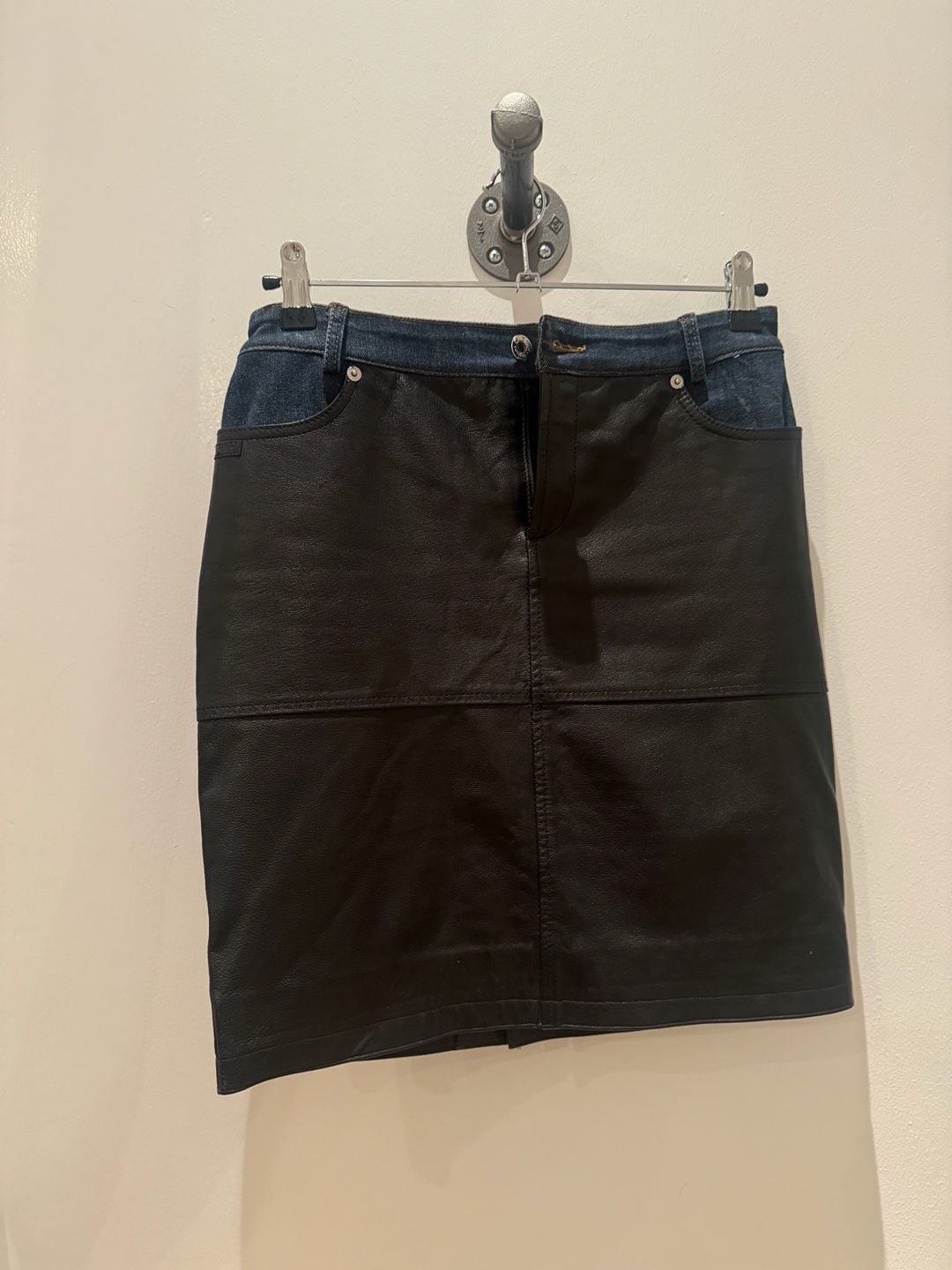 Dolce & Gabbana Black Leather and Blue Denim Contrast Mini Skirt